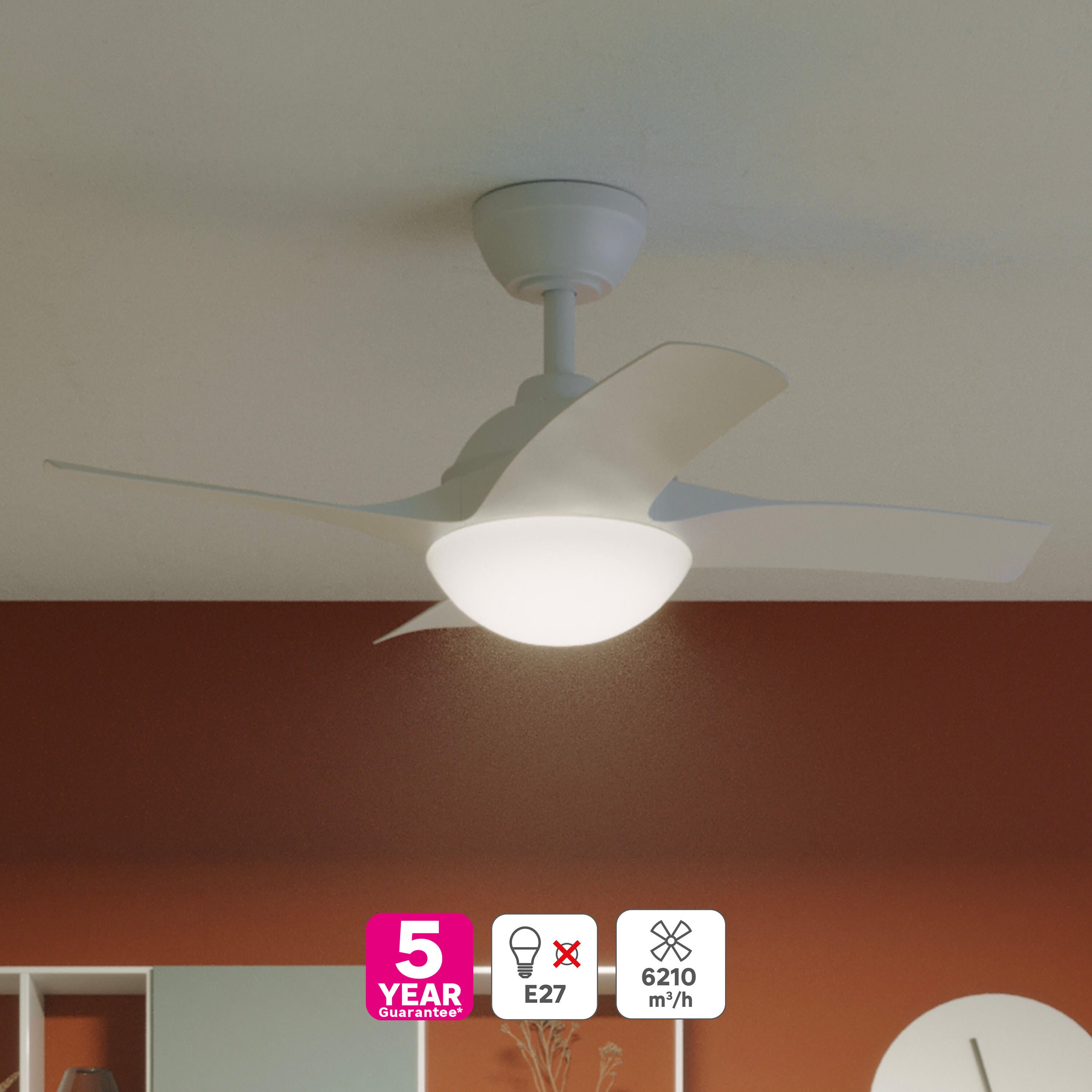 Ventilateur de plafond 1XE27 silencieux, Siroco, 91 cm, INSPIRE, blanc - 2