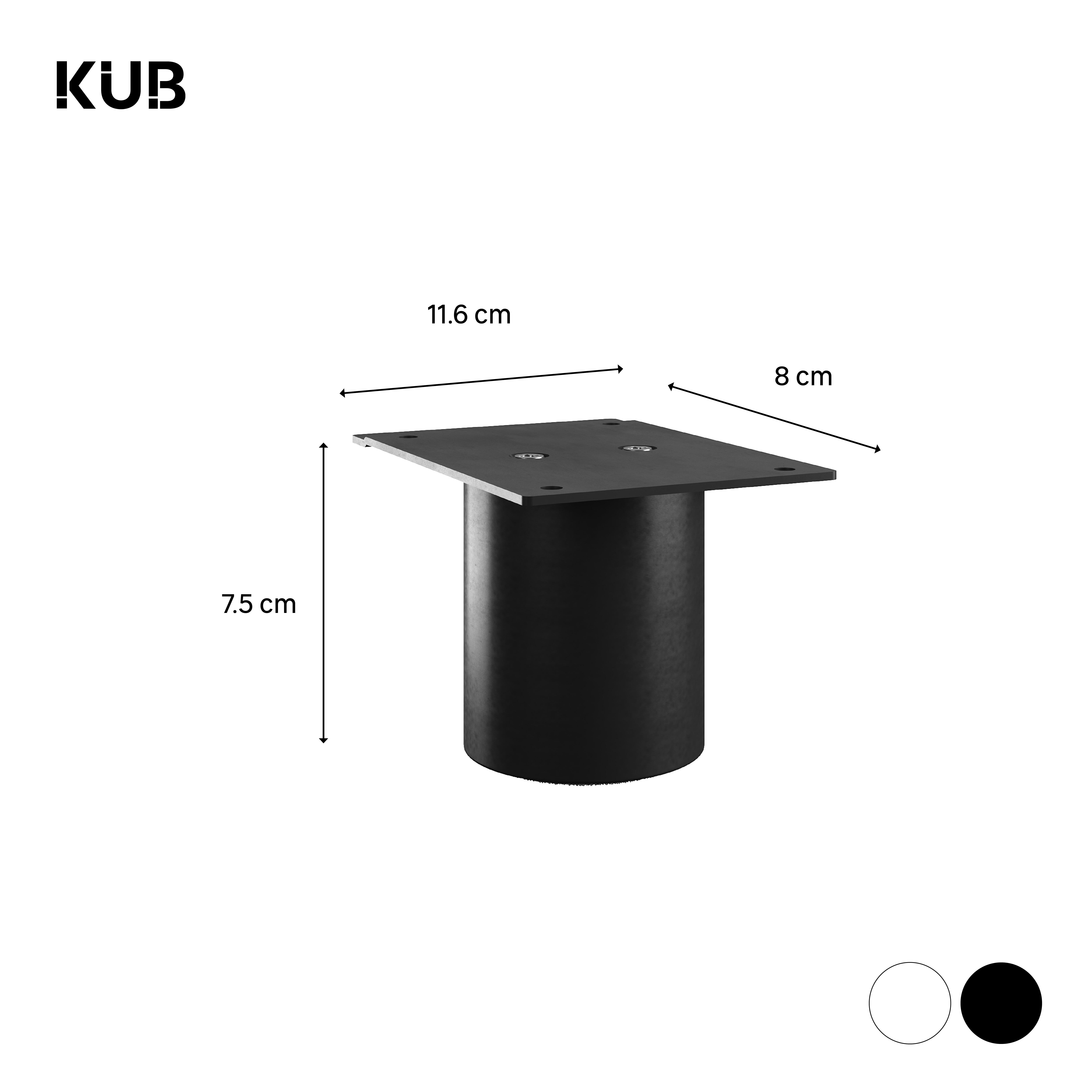 Pé para móvel cilíndrico aço preto 7.5 cm ⌀6 cm Kub Standers - 5