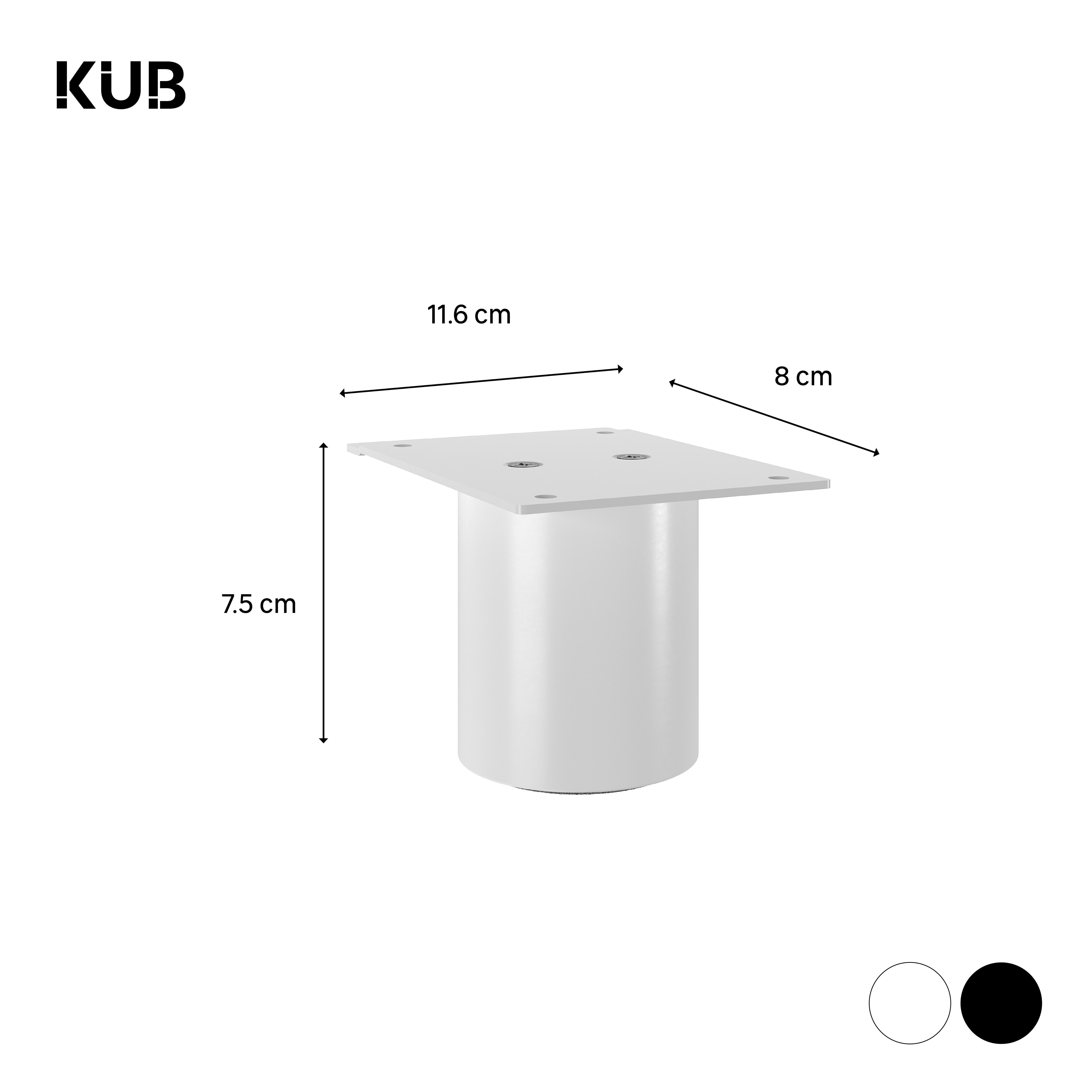 Pé para móvel cilíndrico aço branco 7.5 cm ⌀6 cm Kub Standers - 5