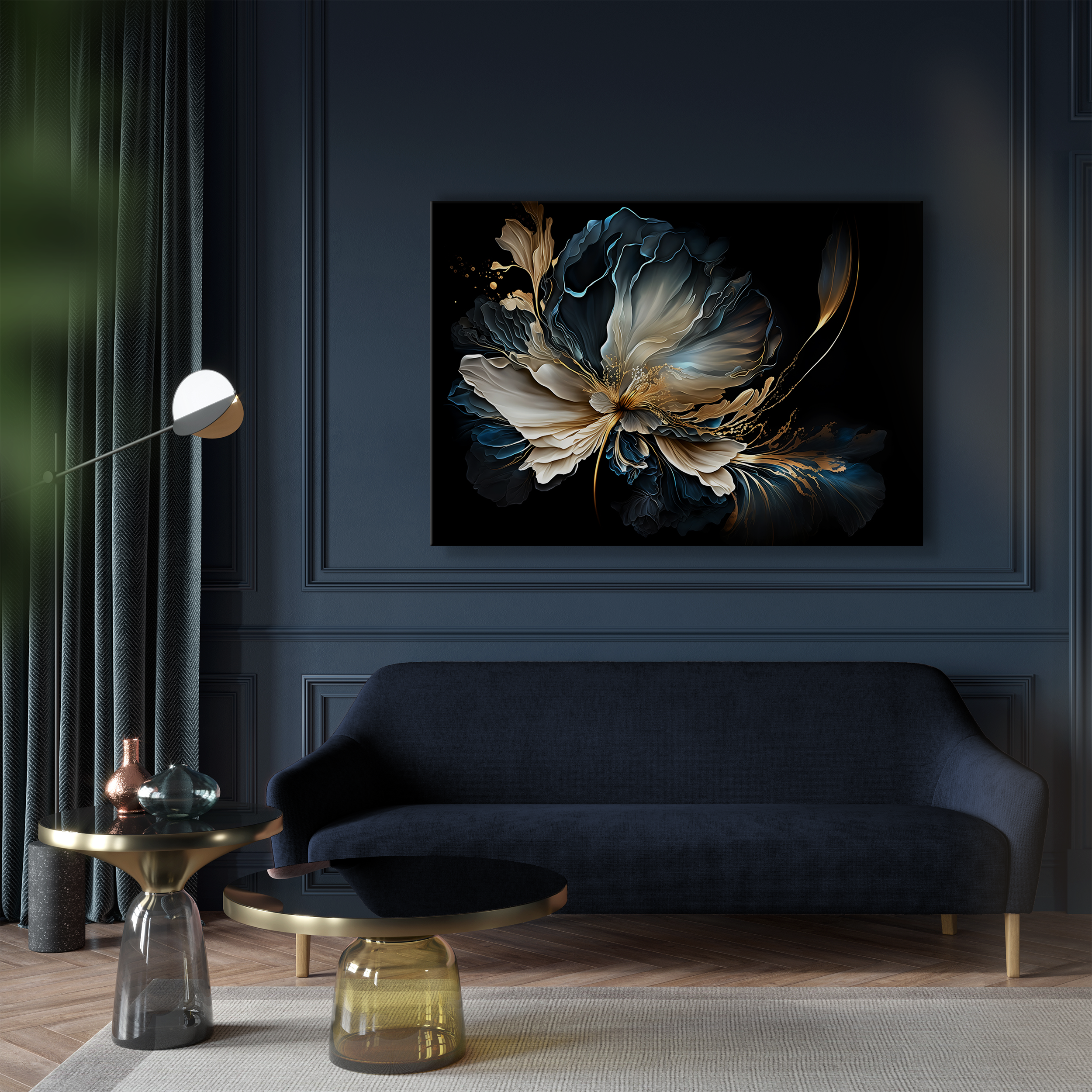 Kanwa Flora Mat Kwiat niebiesko-złoty 100 x 70 cm - 3