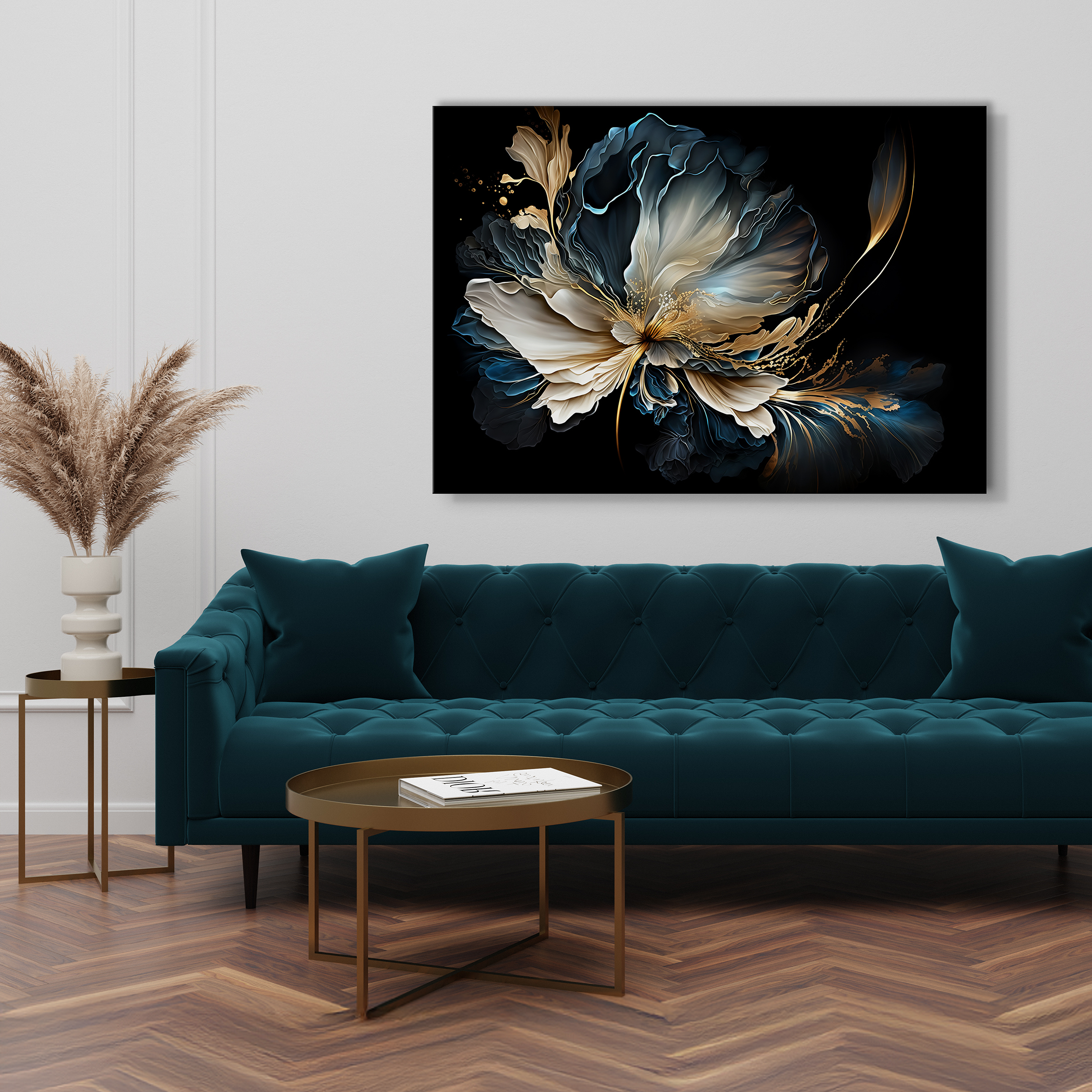 Kanwa Flora Mat Kwiat niebiesko-złoty 100 x 70 cm - 2