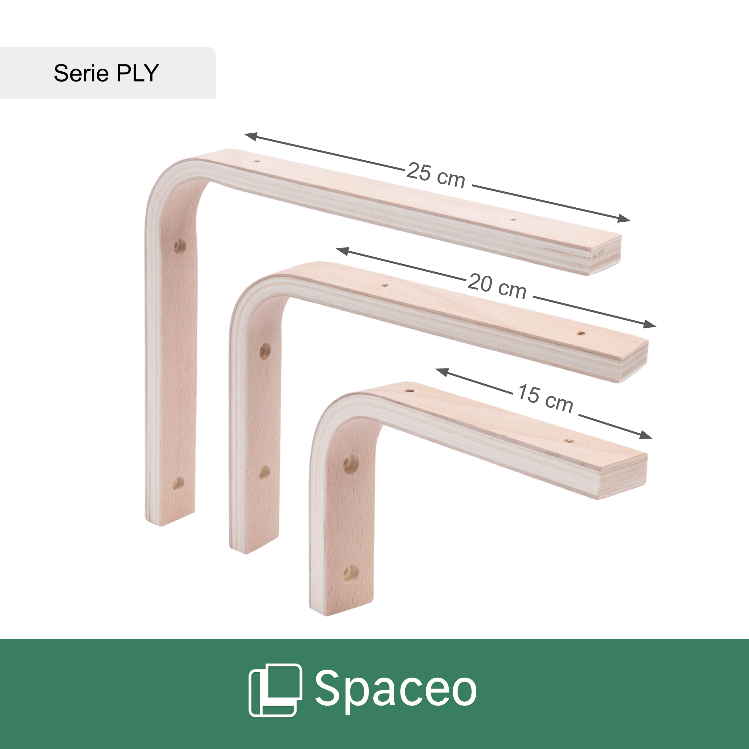 2 escuadras para baldas Spaceo Ply en madera Alt. 15 x An 20 cm, carga máxima 20 kg - 7