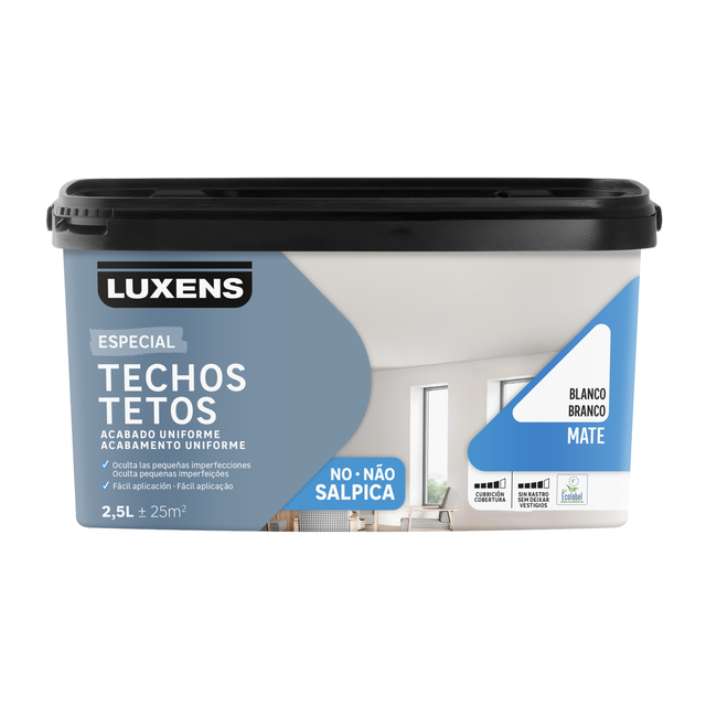 Pintura de interior LUXENS color blanco mate 2.5 L para techos