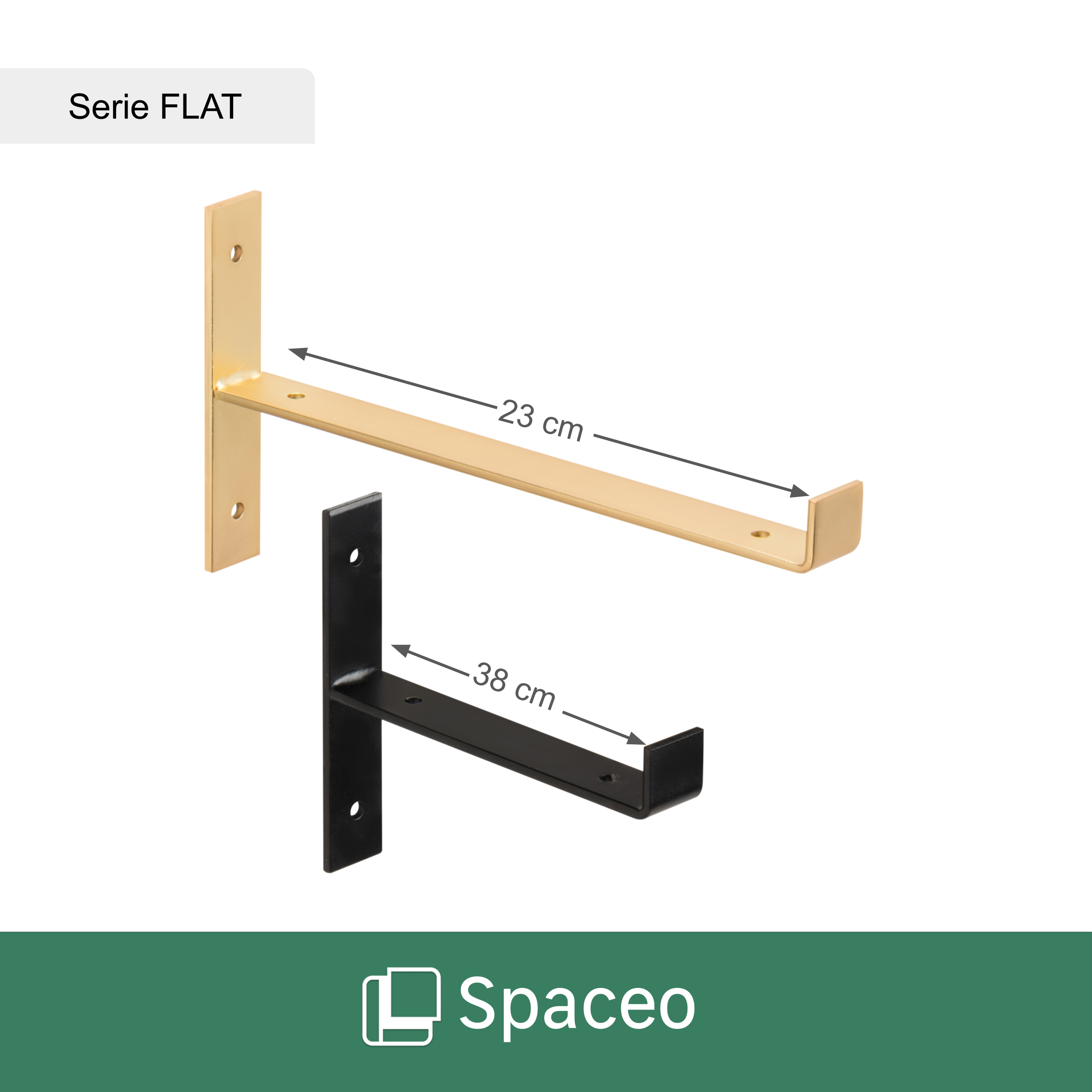 2 escuadras planas para baldas Spaceo Flat color negro 10 x 18 cm, carga máxima 10 kg. - 6