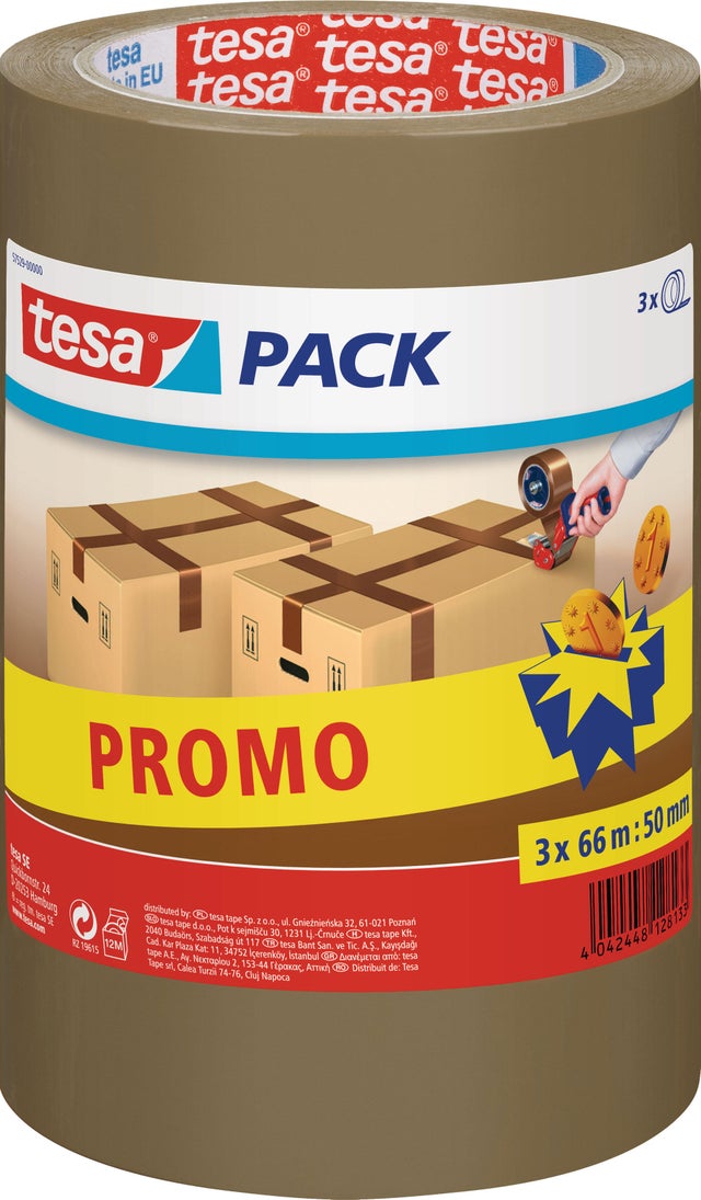 Lot de 3 rouleaux d'adhésifs d'emballage l.50 mm x L.66 m Havana - TESA