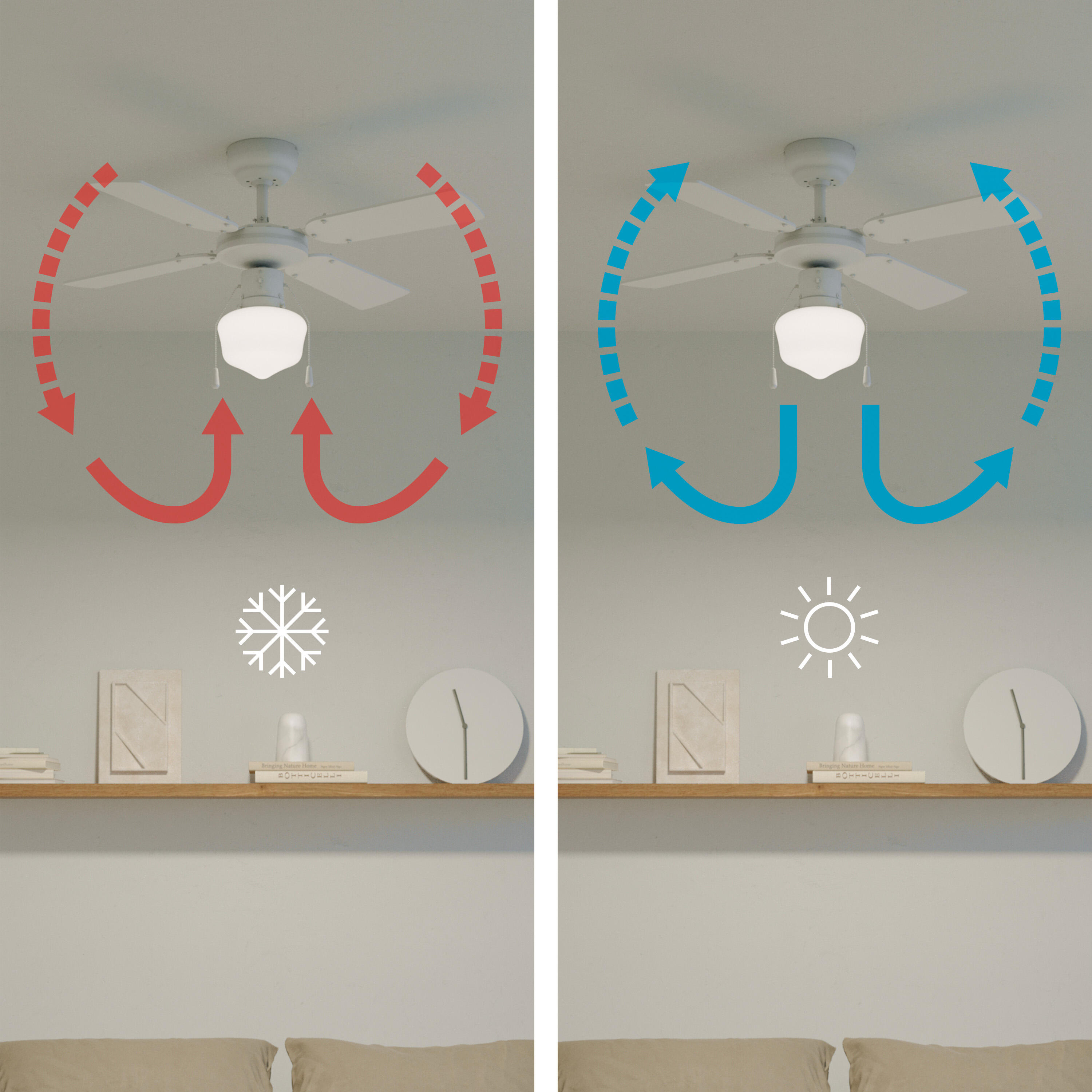 Ventilador de techo con luz AC ø91 cm Barbade blanco/beige E27 4 aspas de madera |3 velocidades |modo verano/invierno | recomendado para <13m² - 13