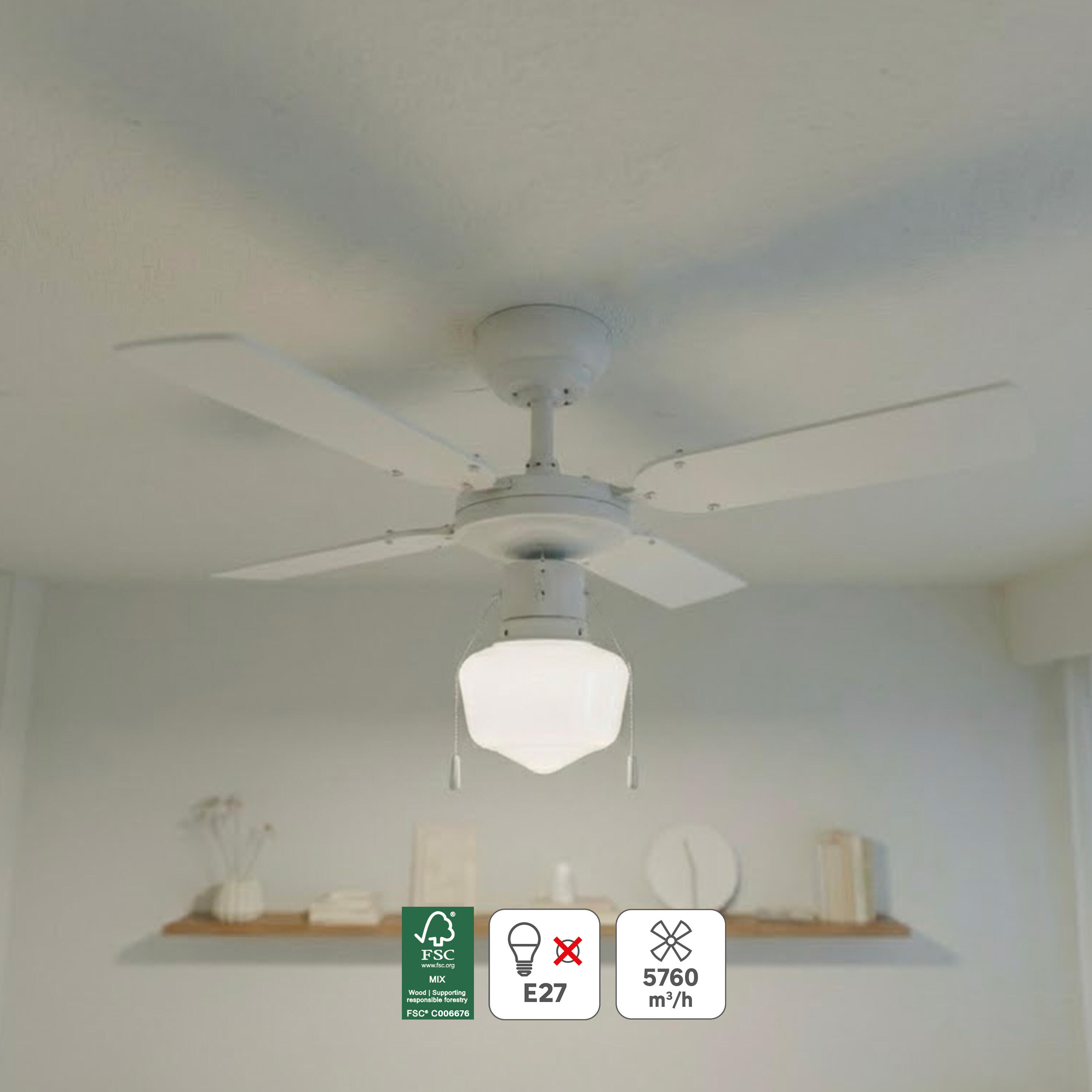 Ventilador de techo con luz AC ø91 cm Barbade blanco/beige E27 4 aspas de madera |3 velocidades |modo verano/invierno | recomendado para <13m² - 7