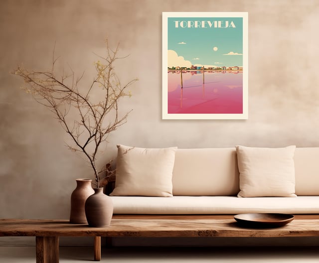 Pintura impresa sin marco Urban city de 40 x 50 cm. MDF Ciudad Retro Lago Rosa Torrevieja multicolor