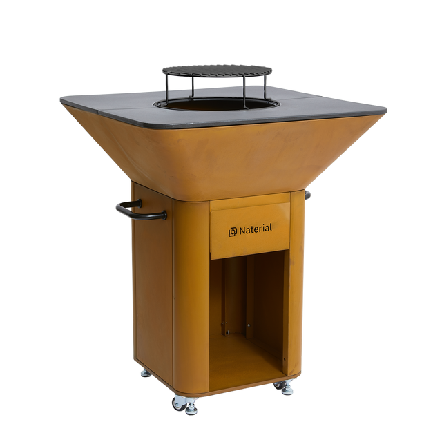 Brasero plancha au bois NATERIAL Bacchus en acier rouille+housse, H.92.5xD.81 cm
