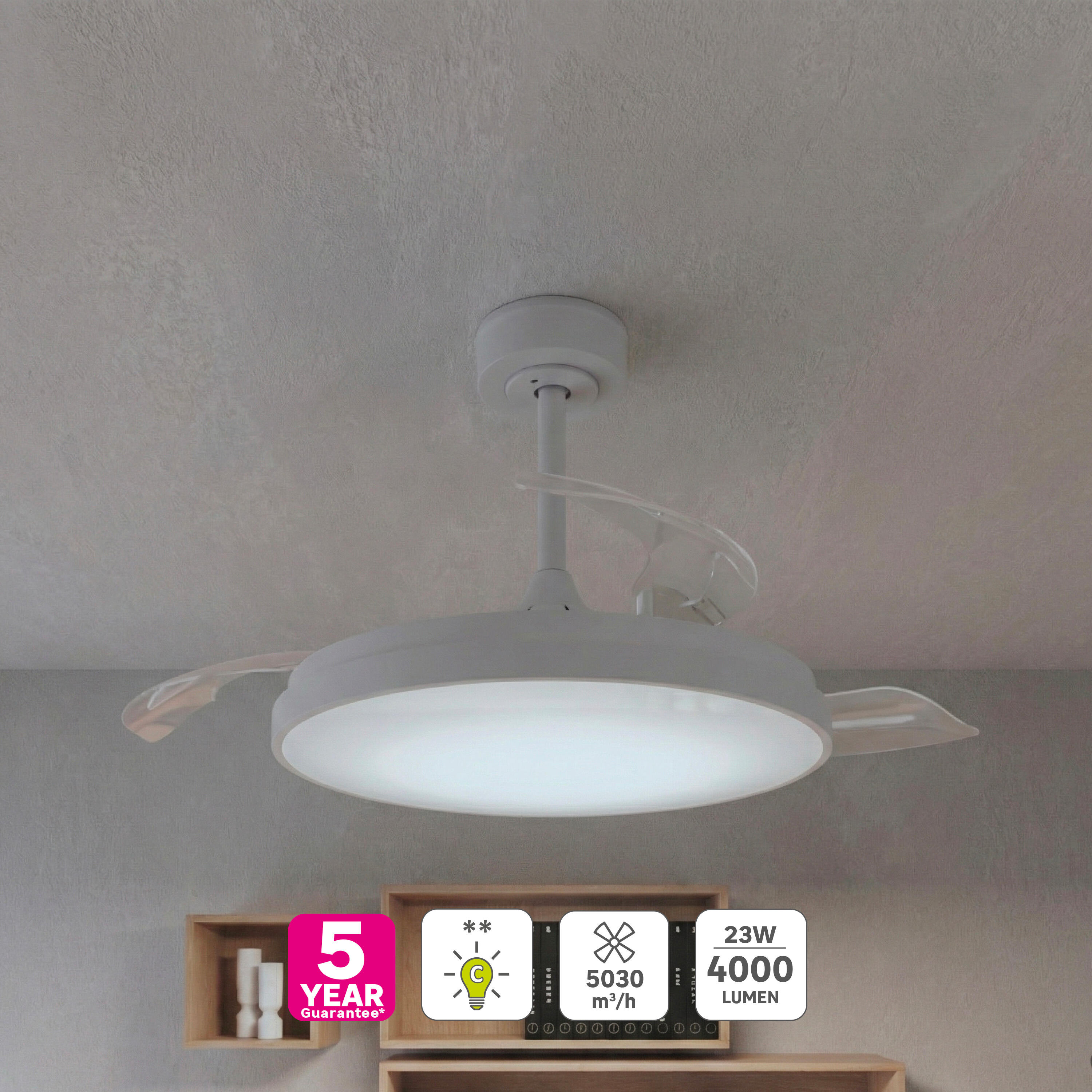 Ventilateur de plafond LED, Torrent M, 106 cm, INSPIRE, blanc - 2