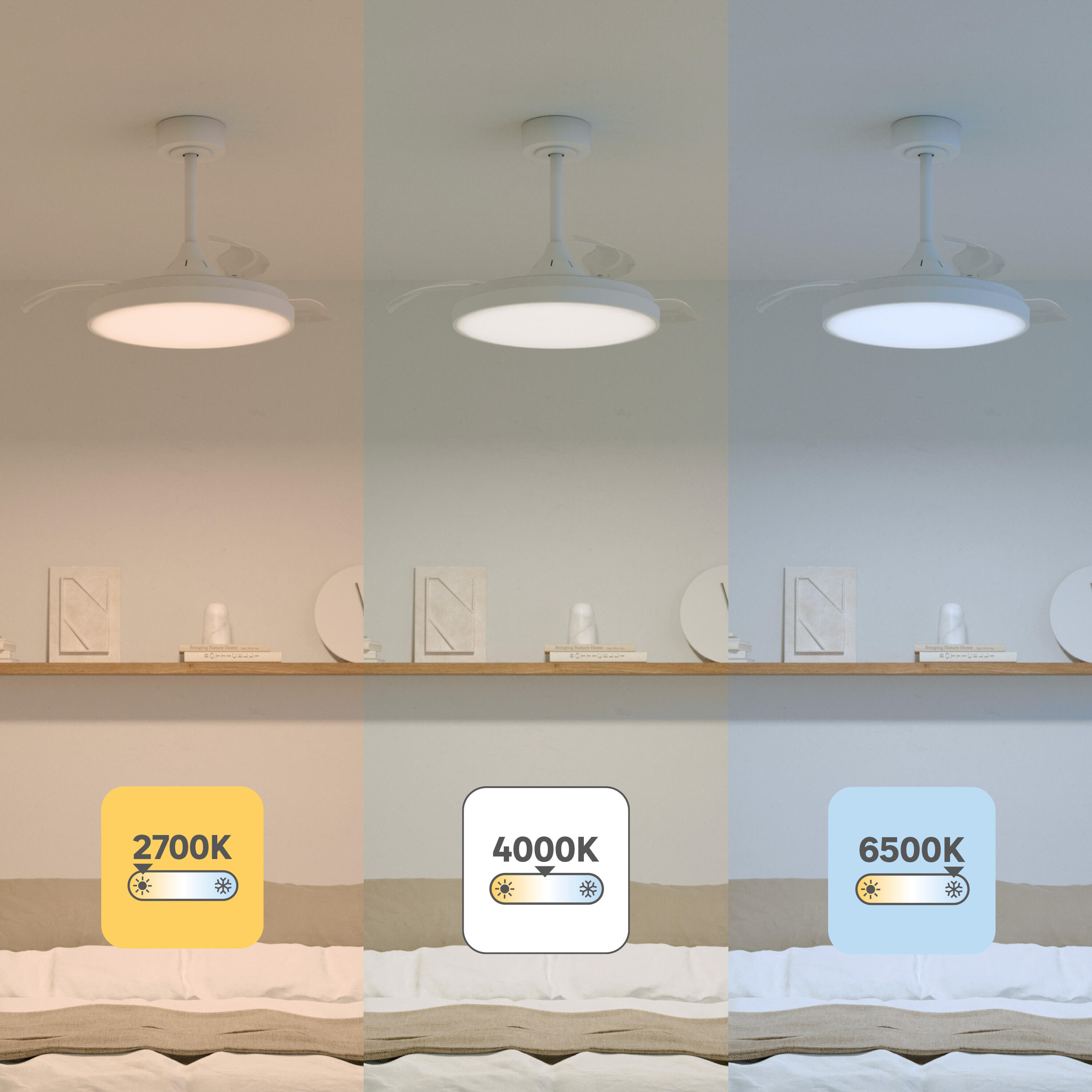 Ventilador de techo con luz silencioso DC 20W con mando ø91 cm Torrent INSPIRE blanco luz CCT 3 aspas retráctiles tipo lámpara| 6 velocidades| modo verano/invierno| temporizador| brisa| recomendado para <13m² - 8