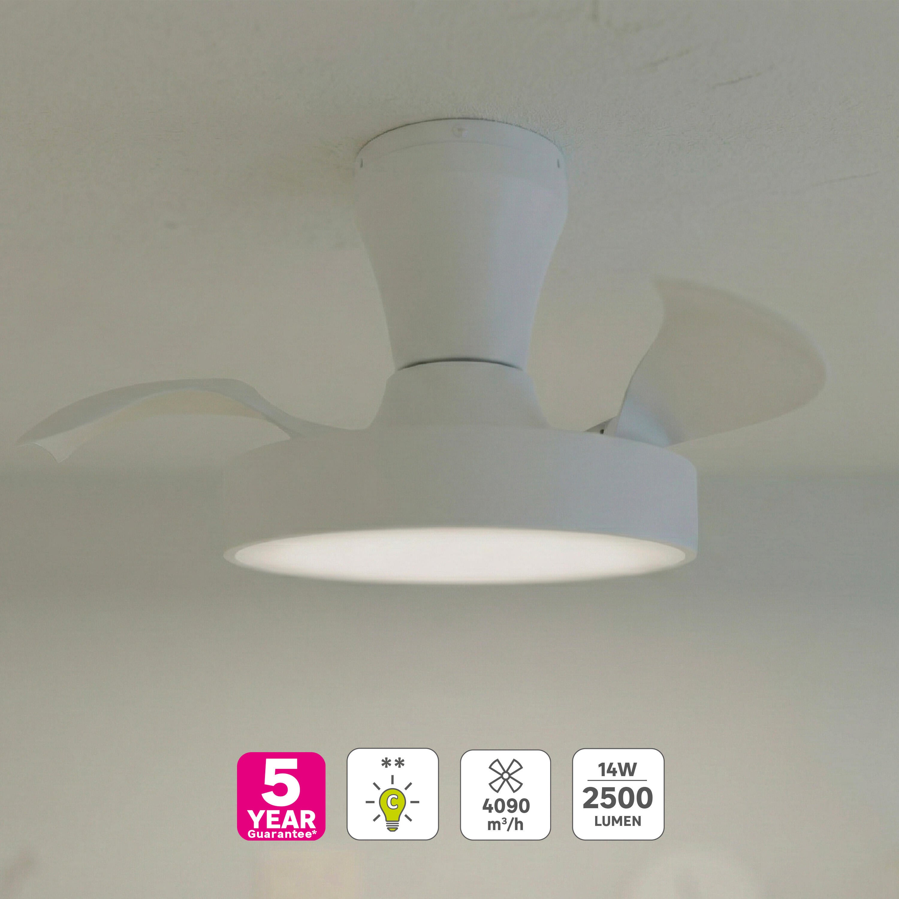 Ventilador de techo con luz silencioso DC 21W con mando ø55 cm Torrent INSPIRE blanco luz CCT 3 aspas retráctiles tipo lámpara| 6 velocidades| modo verano/invierno| temporizador| brisa| recomendado para <13m² - 3