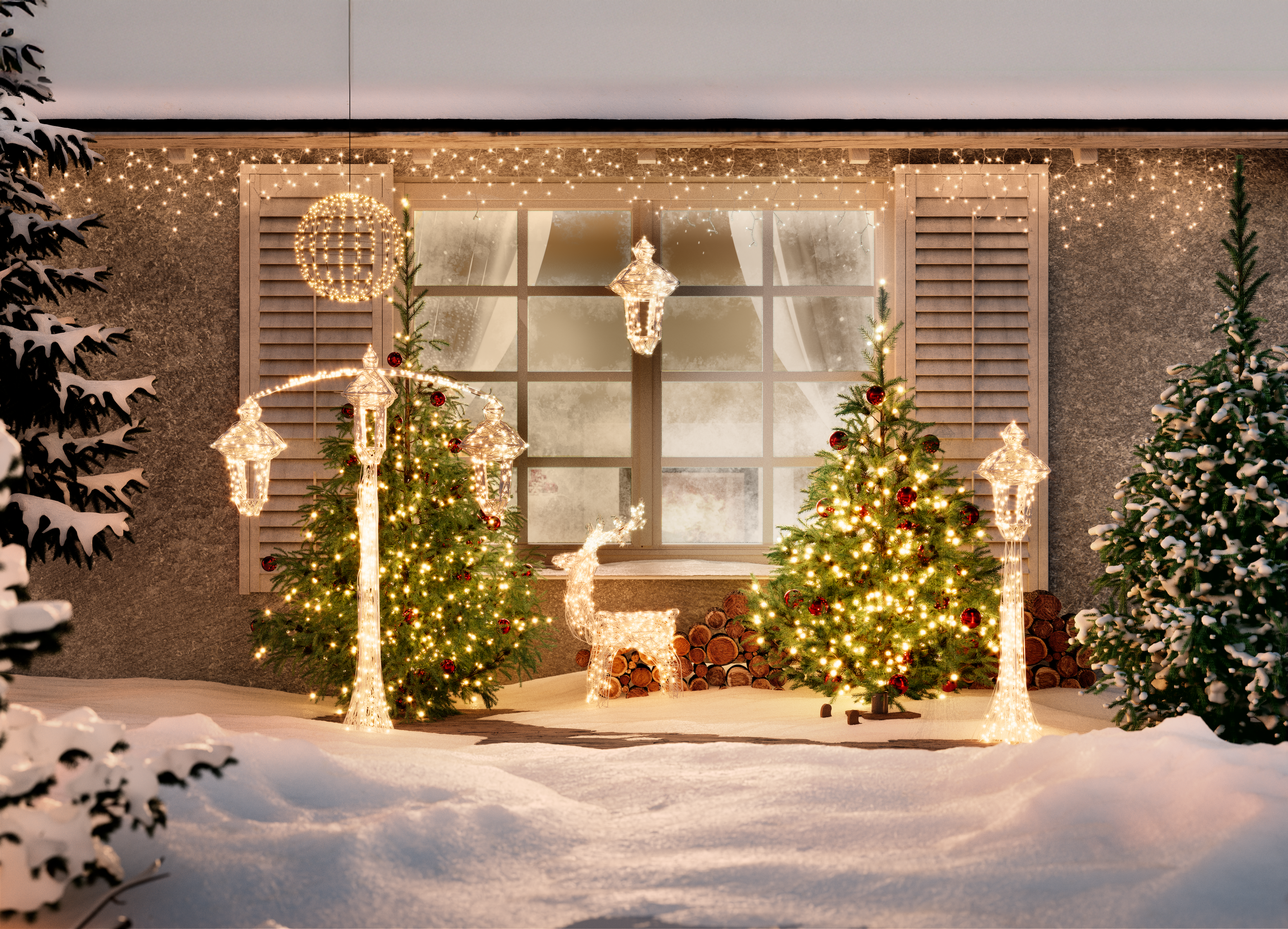 Latarnia zewnętrzna 120 LED 120 cm 2 funkcje ciepły lub zimny biały flash EUROHIT - 2