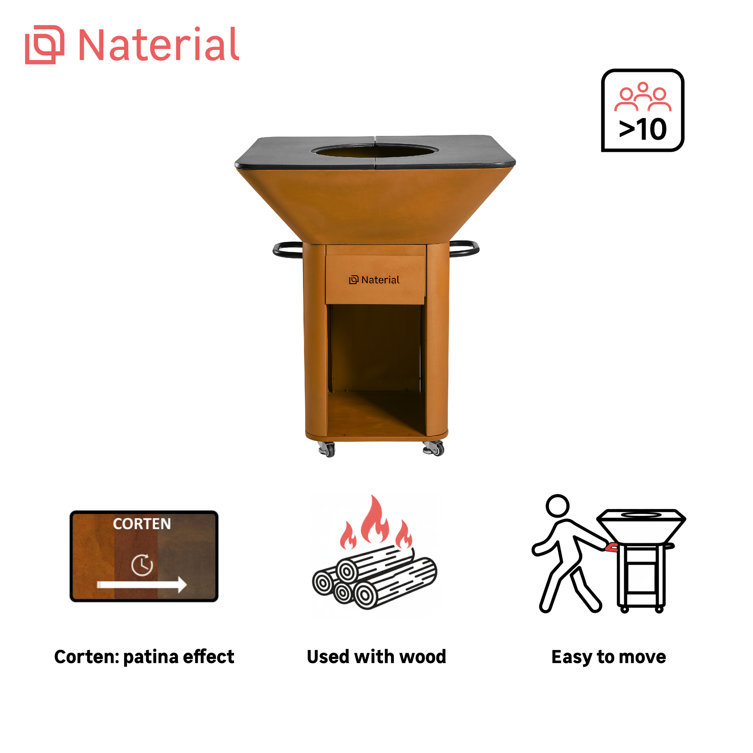 Barbecue a carbonella o legna a legno NATERIAL P 81 x L 81 x H 92.5 - 2