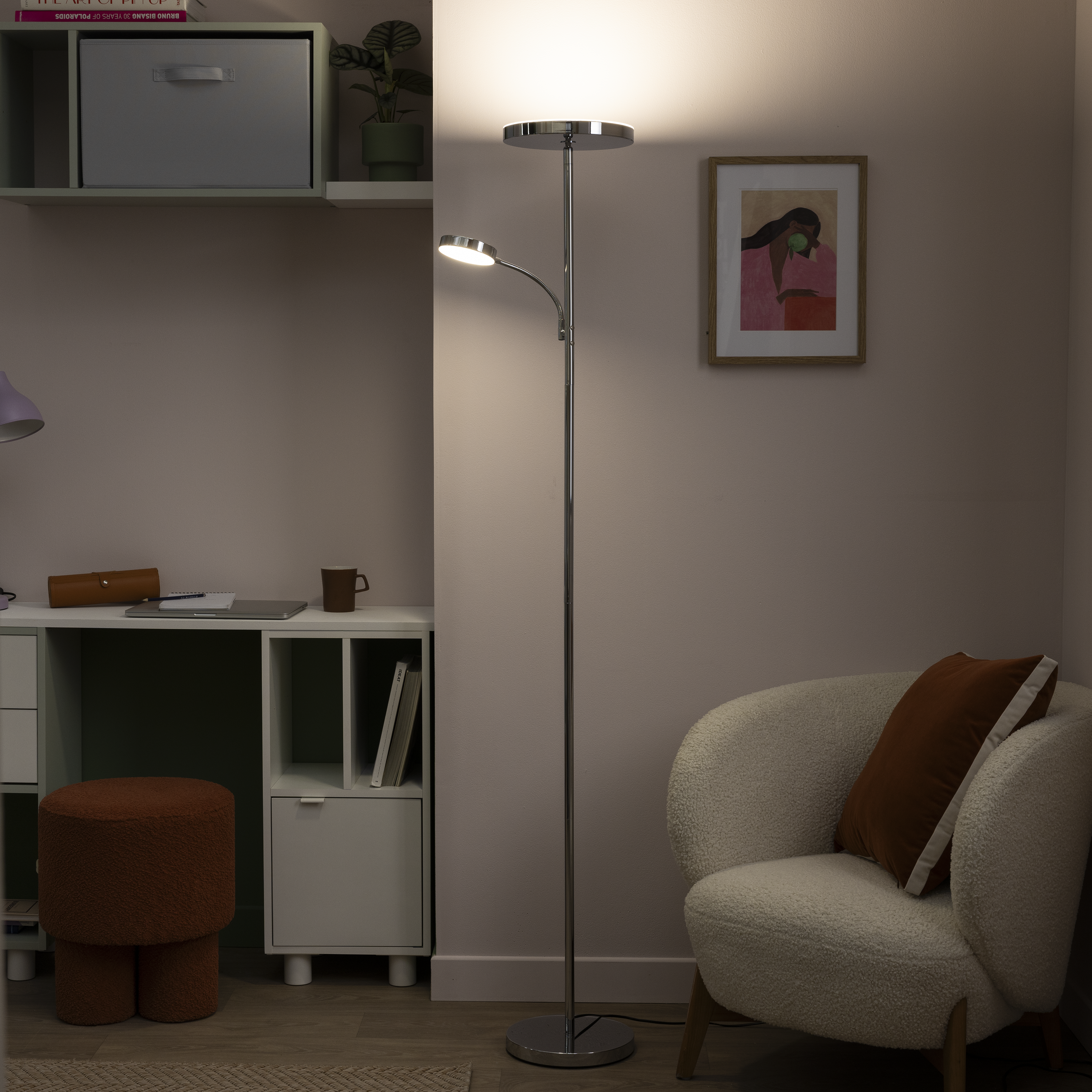 Candeeiro de pé com luz de leitura led ferro 4200 lm 3000 a 6500 K cinza prateado Osana Inspire - 4
