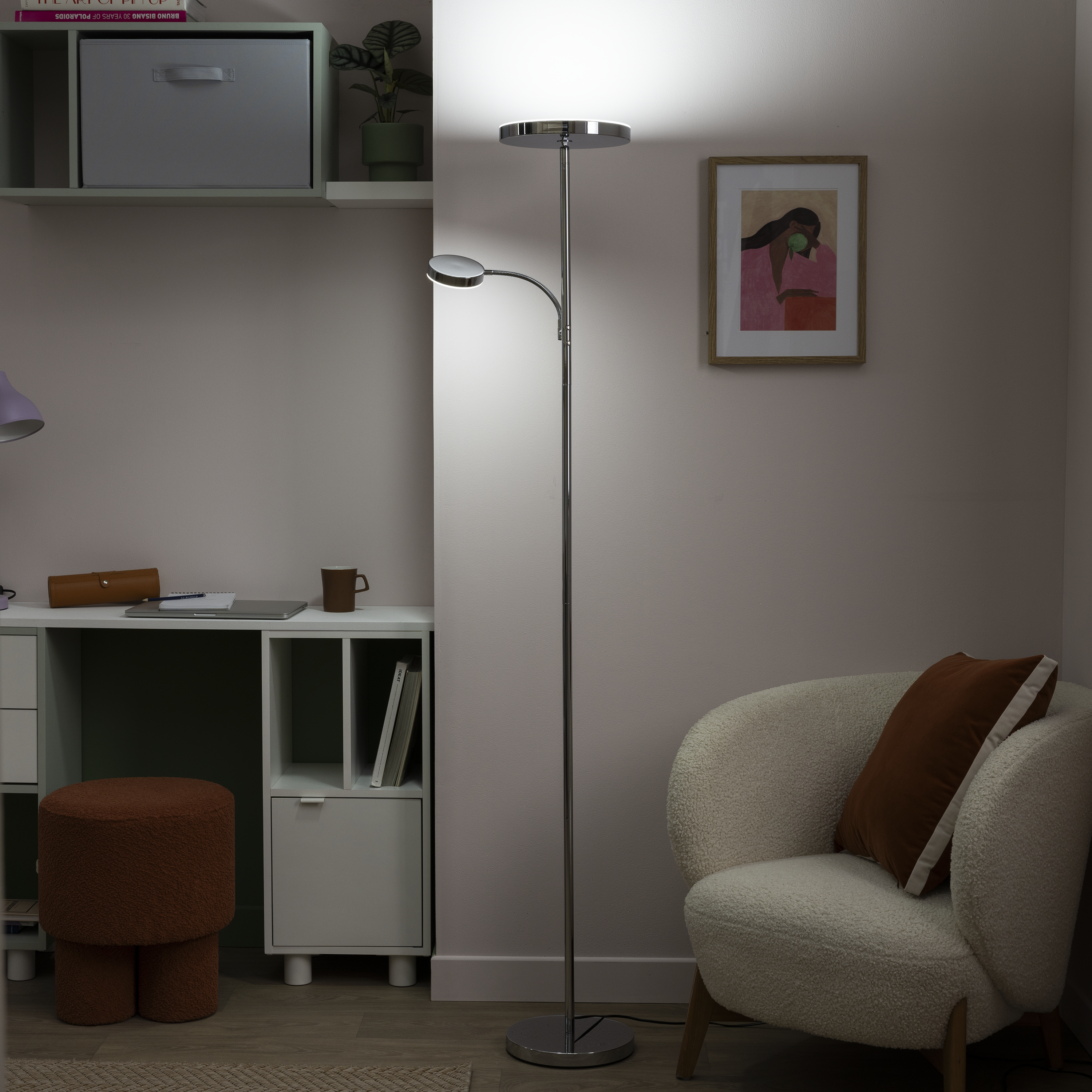 Candeeiro de pé com luz de leitura led ferro 4200 lm 3000 a 6500 K cinza prateado Osana Inspire - 3