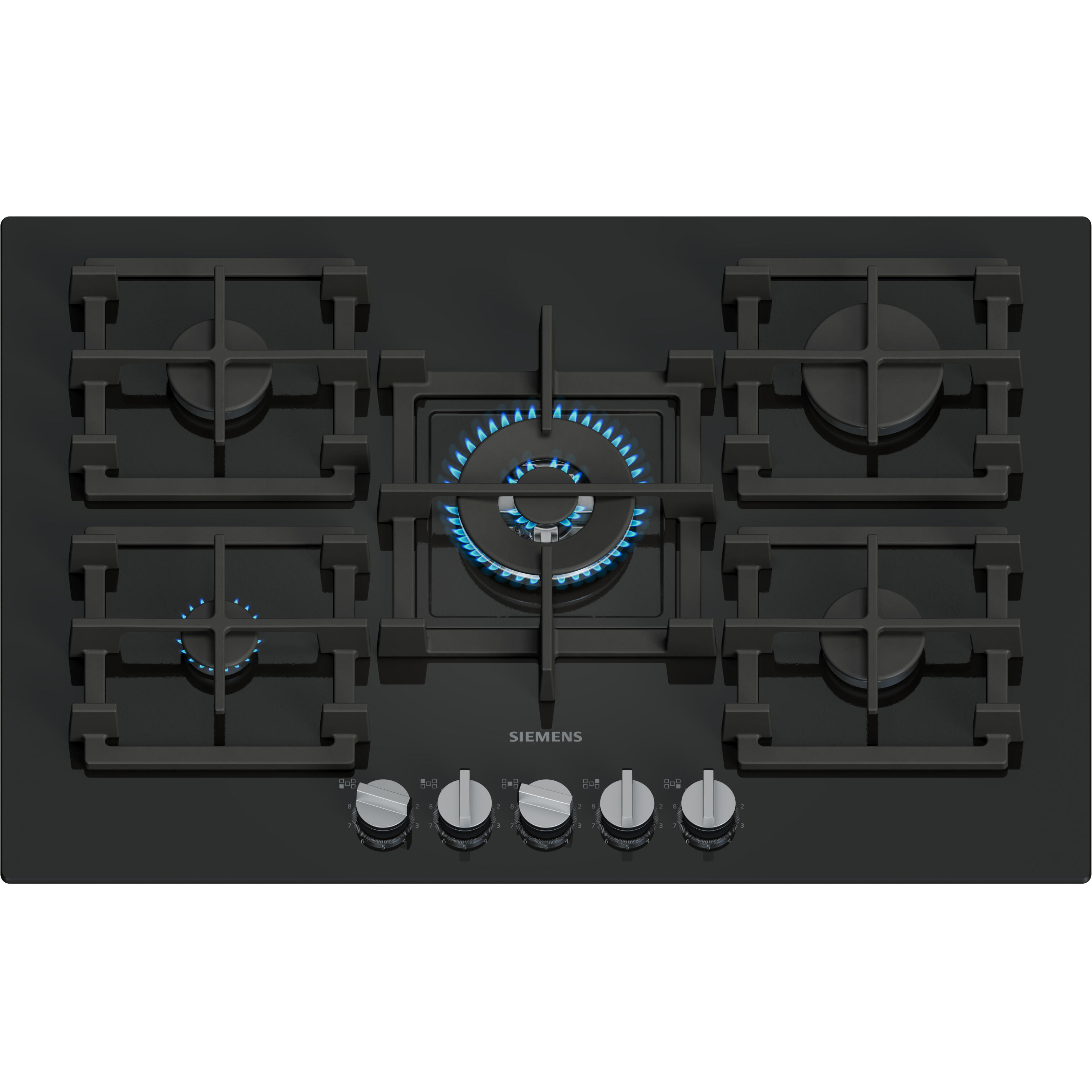 placa de gas siemens ep7a6qi40 5 zonas de coccion gas natural cristal negro con encendido integrado 75cm