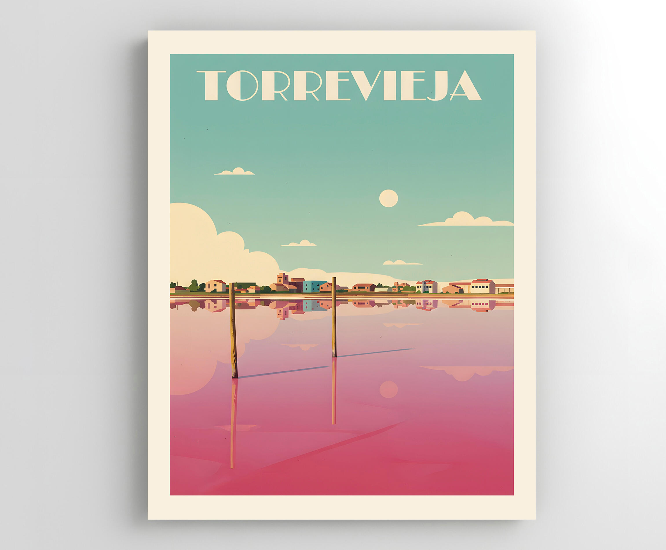 Pintura impresa sin marco Urban city de 40 x 50 cm. MDF Ciudad Retro Lago Rosa Torrevieja multicolor - 2