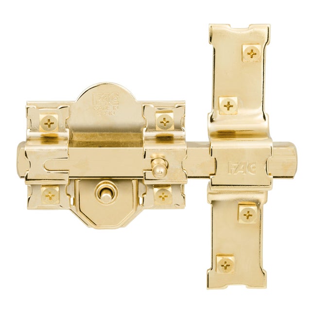 CERROJO PUERTA DE SEGURIDAD PARA INTERIOR Y EXTERIOR DORADO 5 LLAVES FAC
