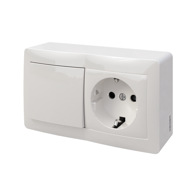 SCHUKO + CONMUTADOR SUPERFICIE BLANCO
