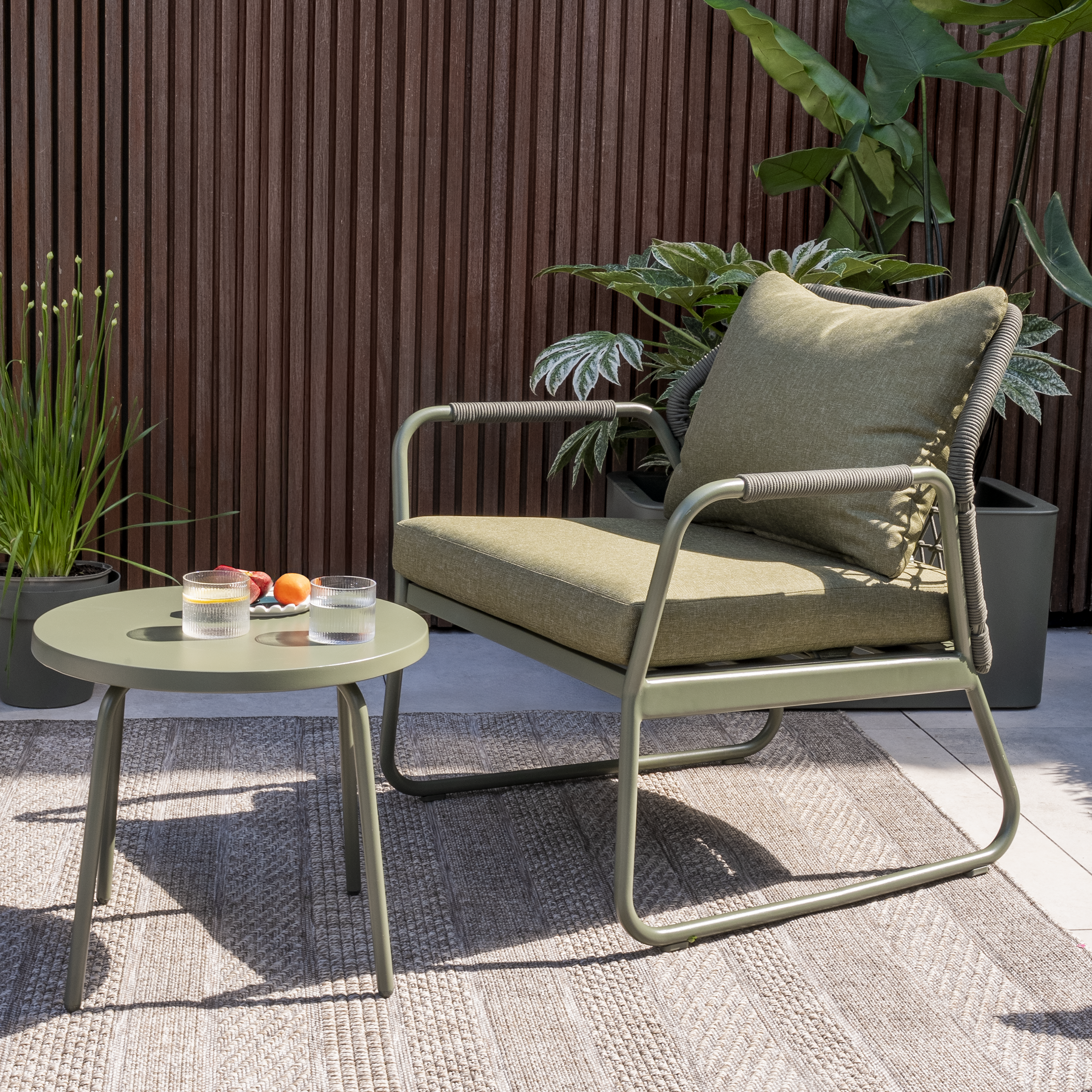 Salon bas de jardin NATERIAL Andros en aluminium/corde vert, 2 personnes - 4