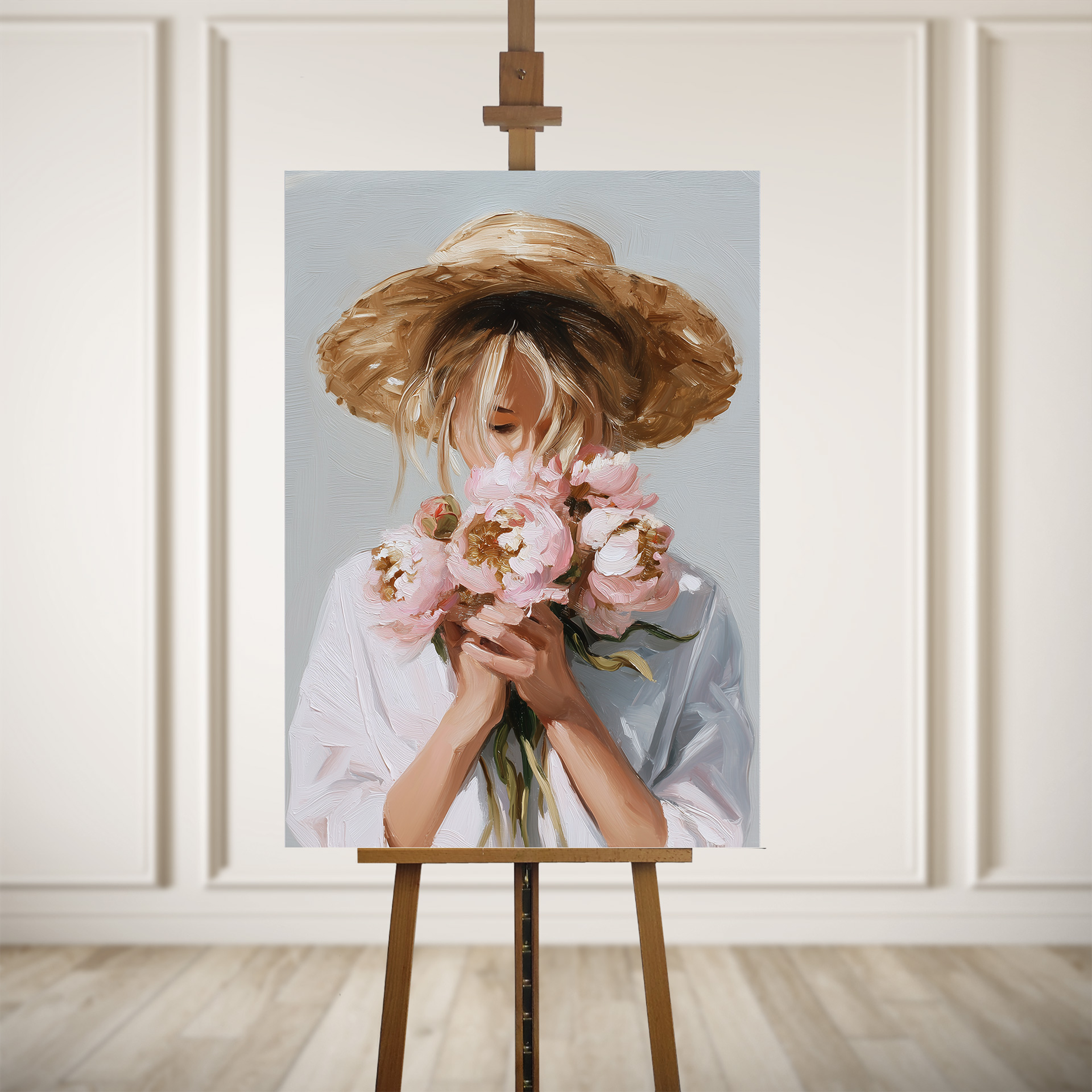 Obraz ręcznie malowany Kobieta z kwiatami Estelle 70 x 100 cm - 7