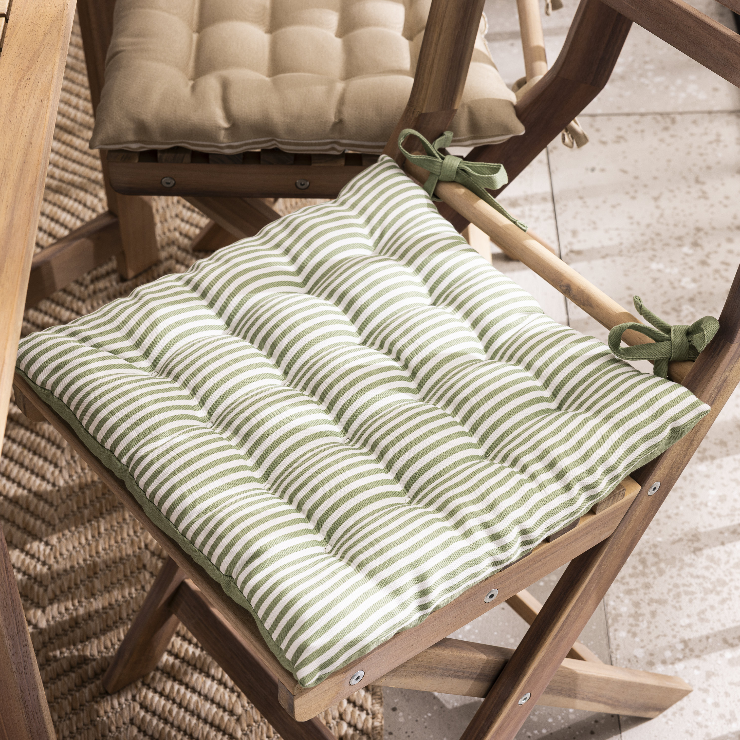 Cojín de silla cuadrado Lunor algodón, poliéster rayas verde bali INSPIRE 40x40x5 cm - 4