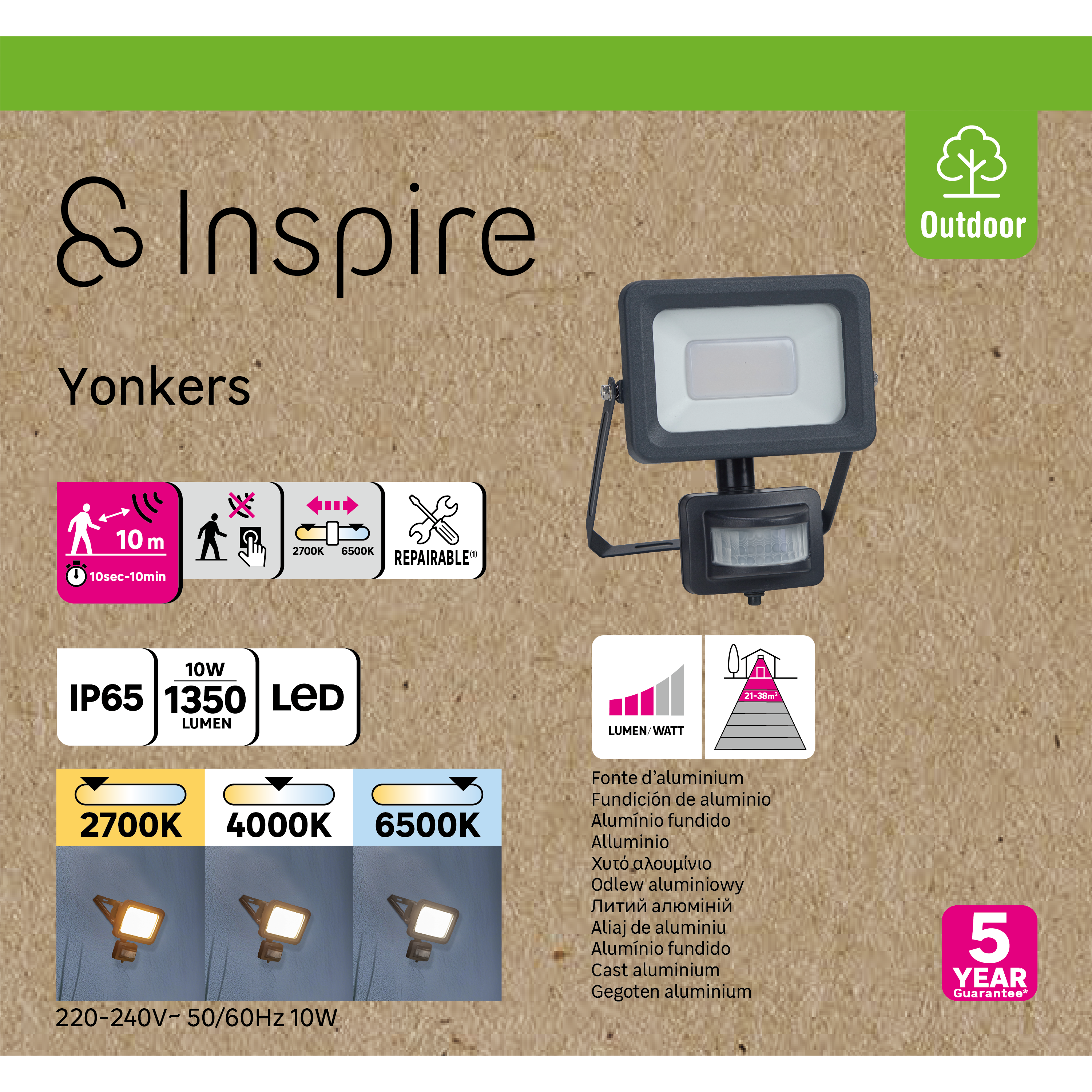 Projetor de exterior Yonkers 4050lm cct ip65 alumínio cinzento Inspire - 11