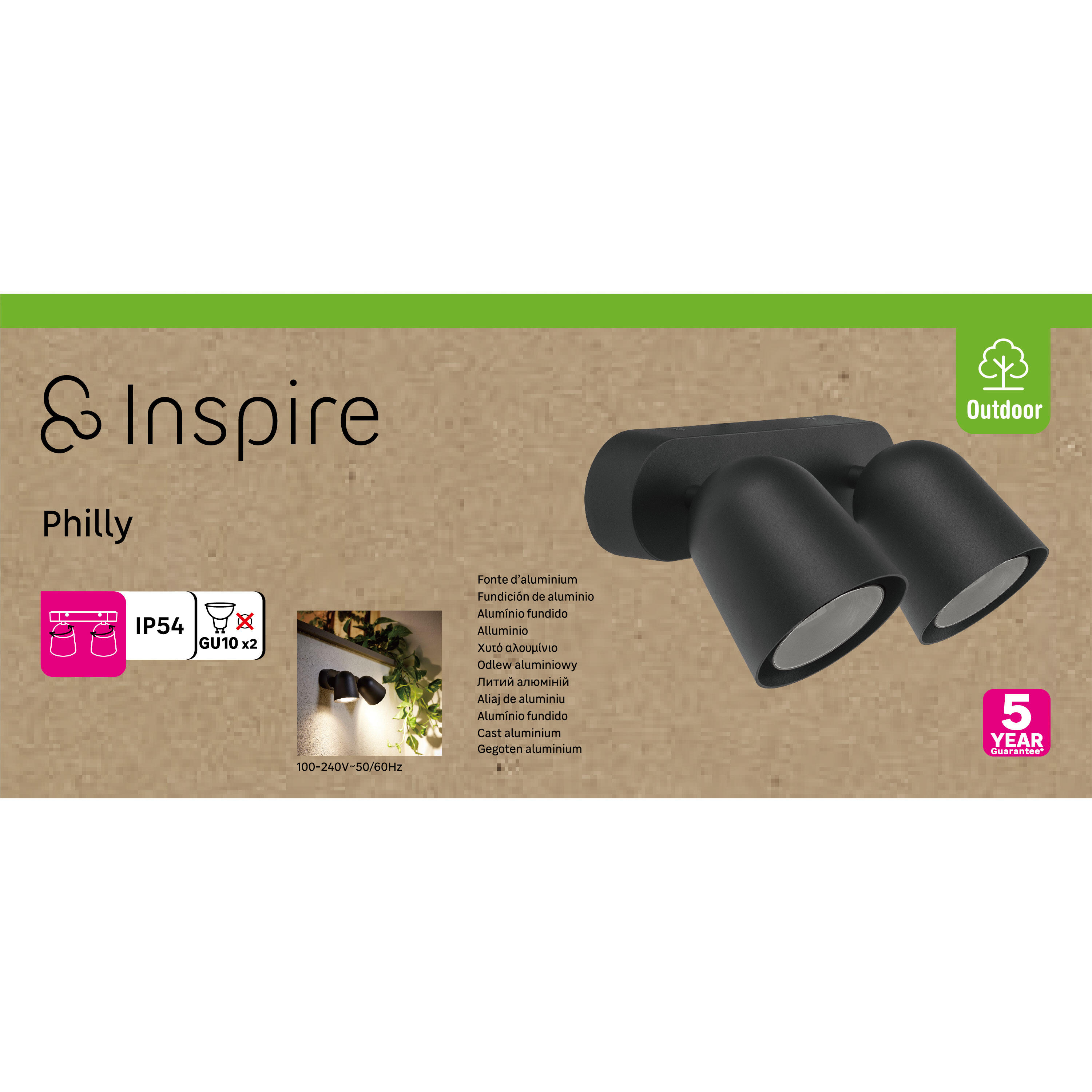 Applique extérieure 2 x GU10, aluminium, anthracite, Philly INSPIRE - 8