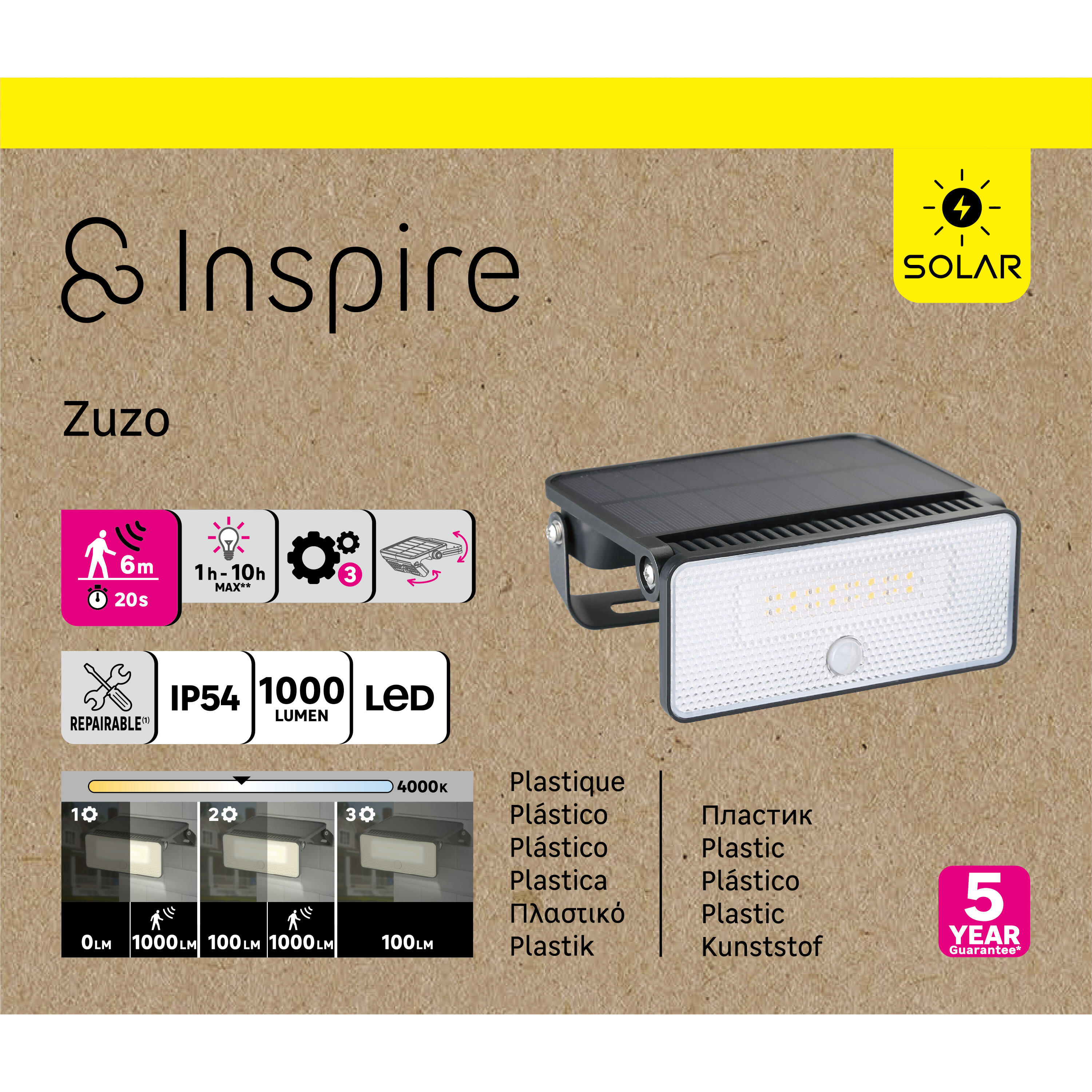 Projecteur solaire avec détecteur, 1000 Lumen, blanc neutre, Zuzo noir INSPIRE - 8