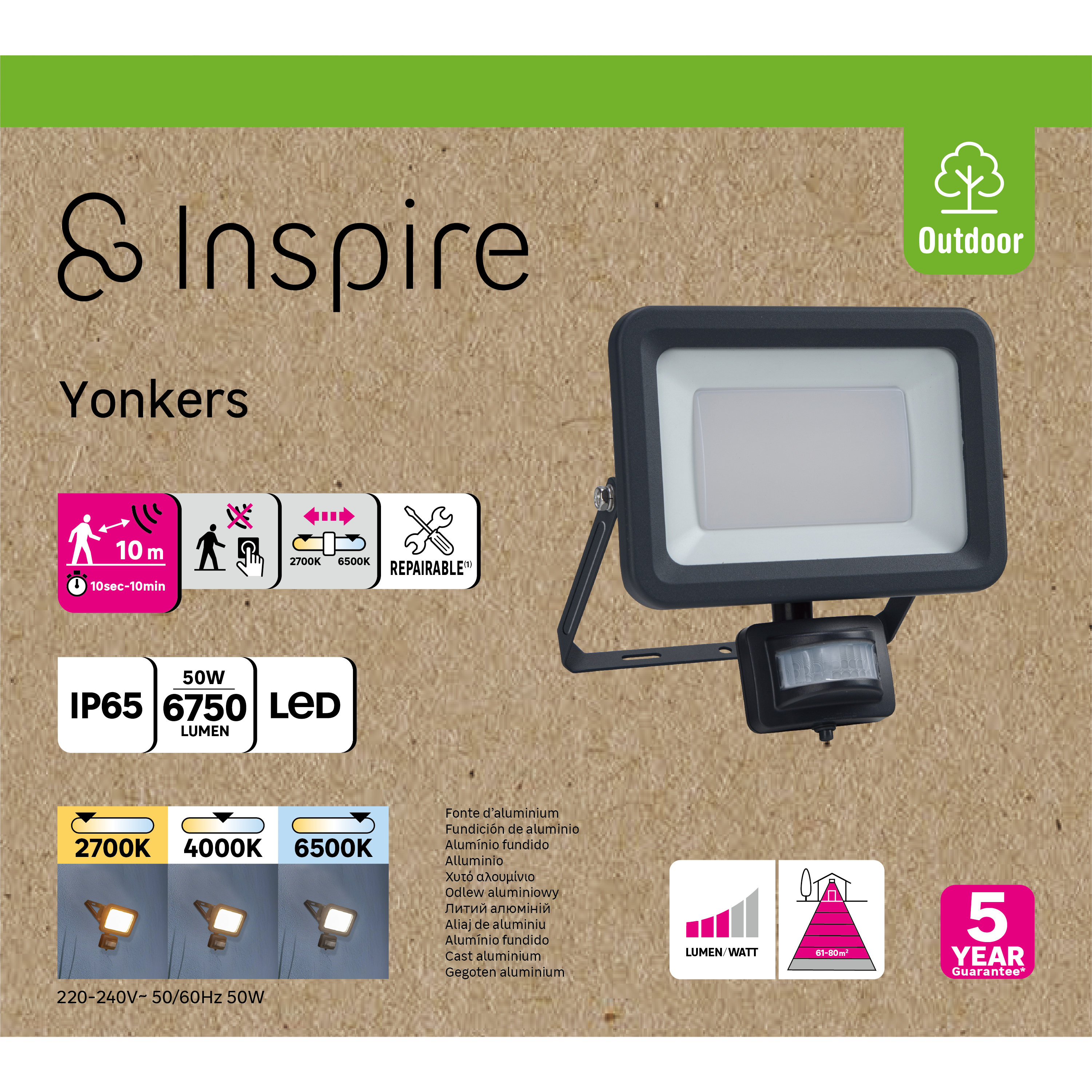 Projecteur LED à détection 6750 lm blanc chaud / neutre ou froid Yonkers INSPIRE - 5