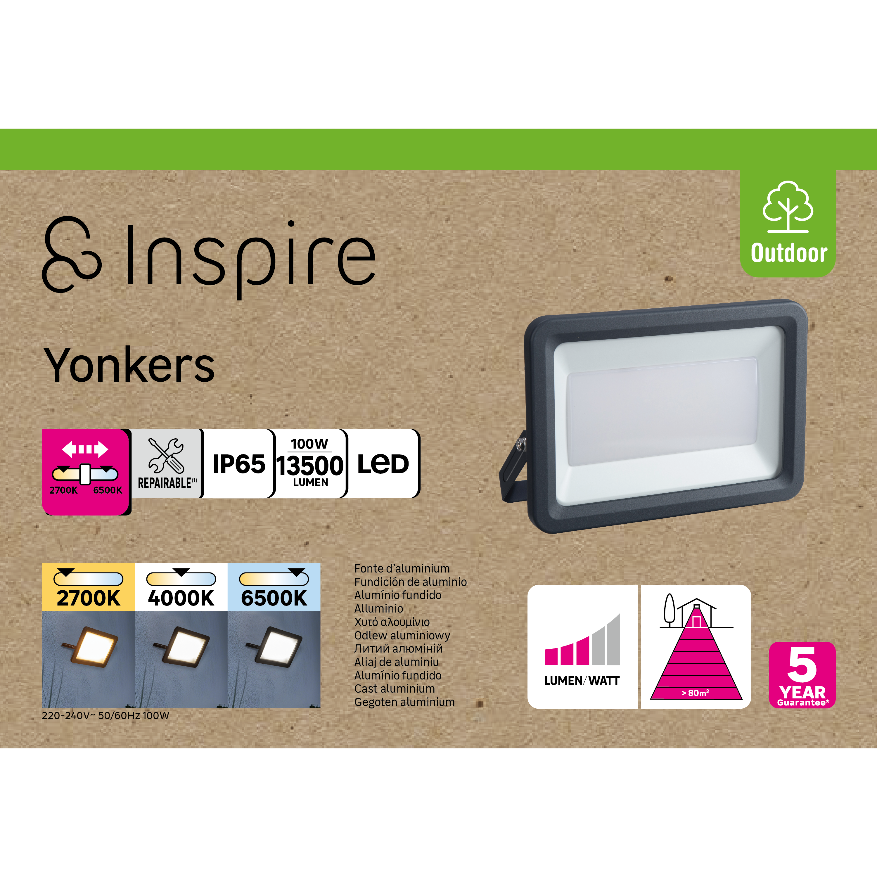 Projecteur LED 13500 lm blanc chaud / neutre ou froid Yonkers anthracite INSPIRE - 6
