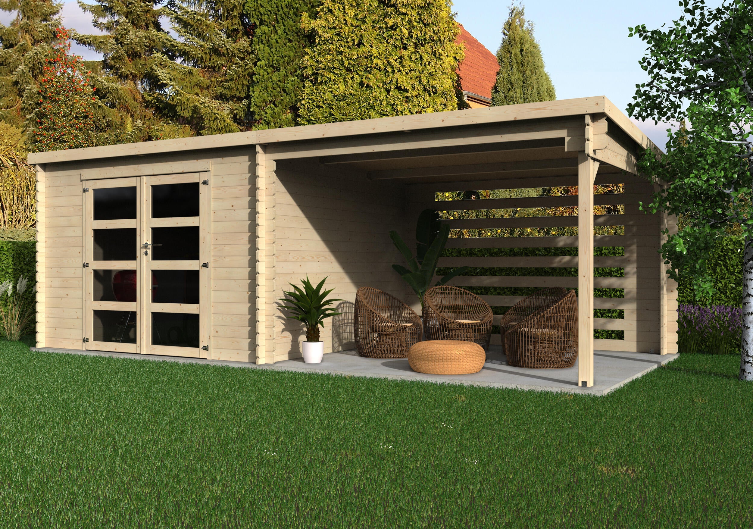 Abri de jardin bois DECOR ET JARDIN Ep.28 mm, 18.74 m² - 2