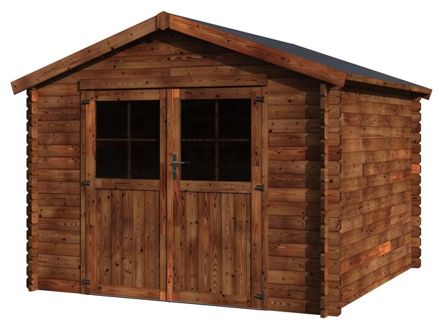 Caseta de madera New Montreal de 317.2x244.5x302.5 cm y 8.88 m2 con 34 mm espesor y doble puerta abatible DECOR ET JARDIN