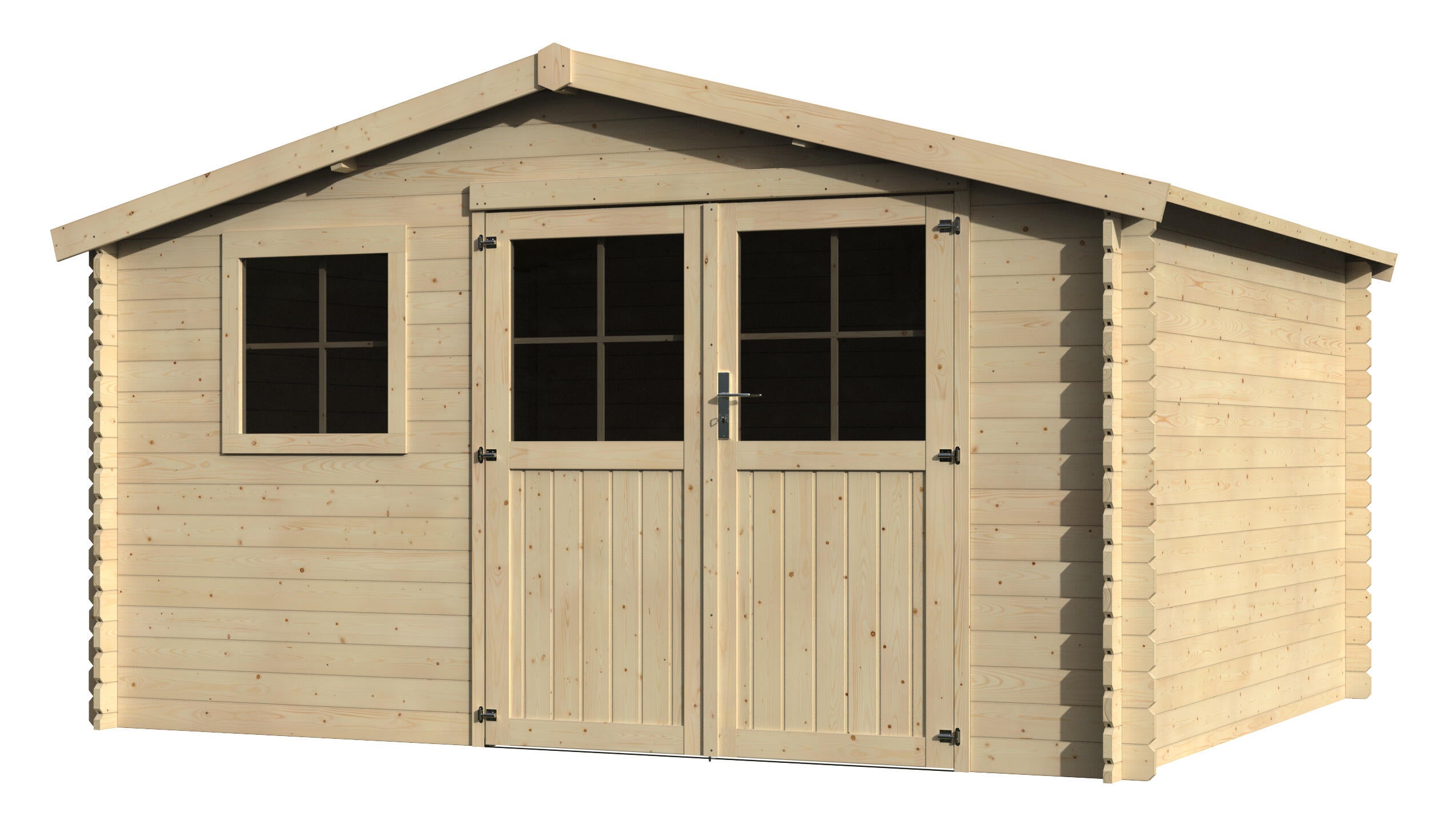 caseta de madera new arce de 4145x234x3305 cm y 1297 m2 con 28 mm espesor y doble puerta abatible decor et jardin