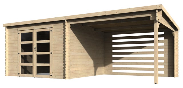 Caseta de madera New Fuji de 632.4x213x302.5 cm y 18.74 m2 con 28 mm espesor y doble puerta abatible DECOR ET JARDIN