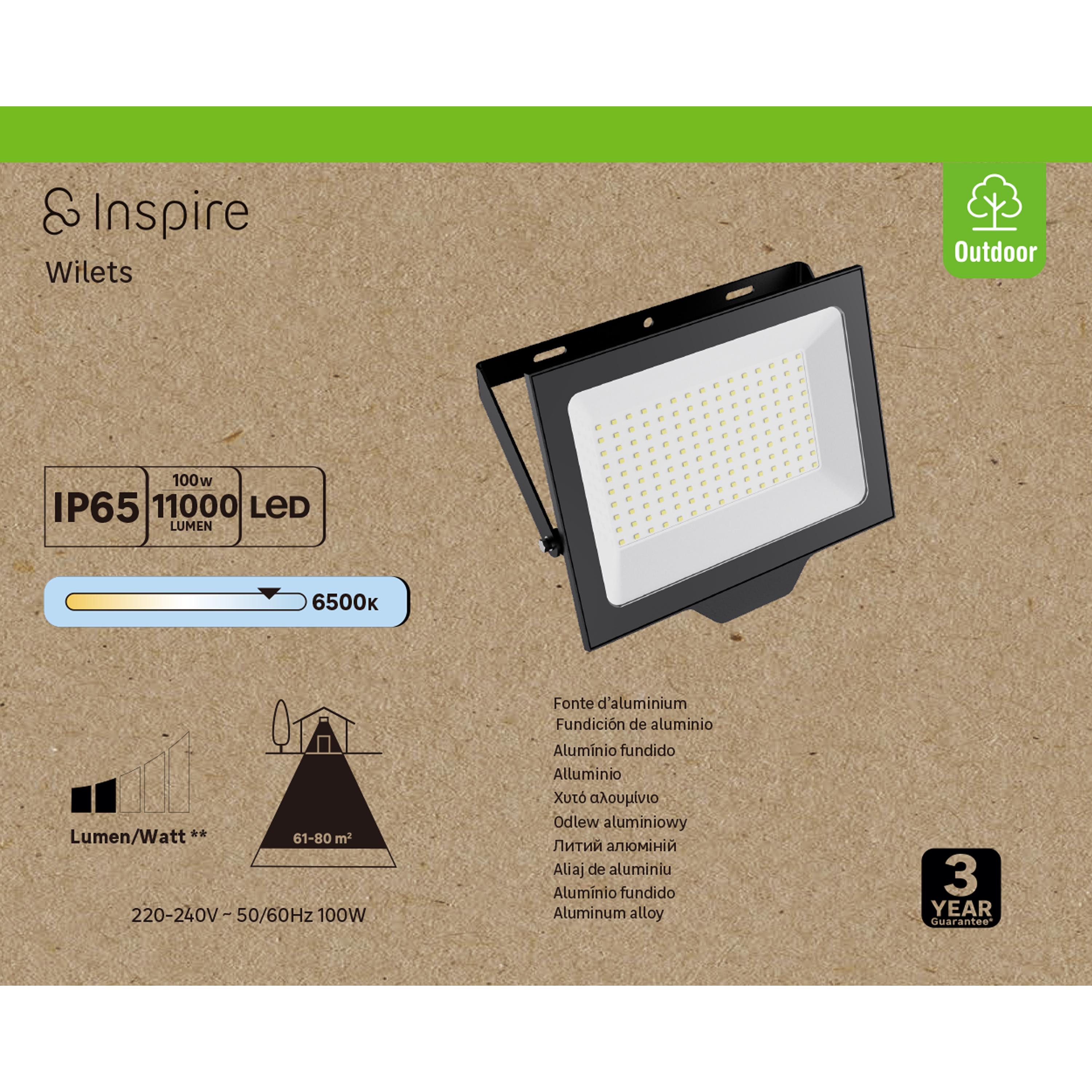 Proyector LED exterior INSPIRE Wilets rectangular luz fría 6500K 100W 11550 lm IP65 resistente a la lluvia y al polvo - 4