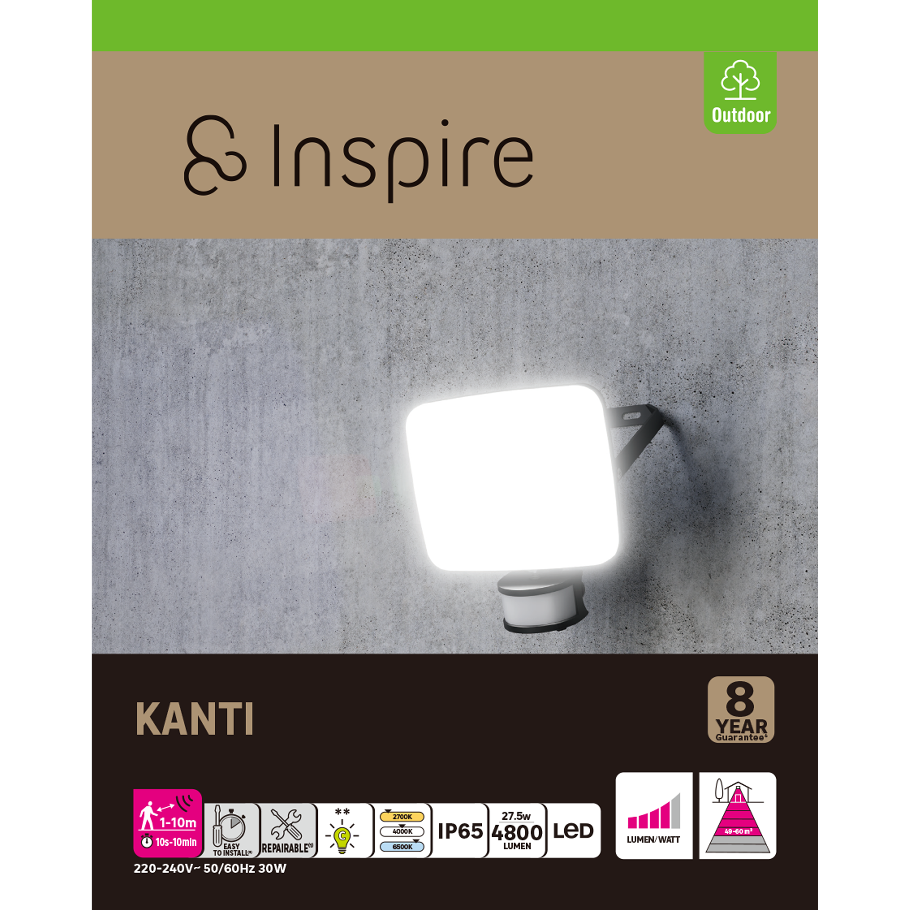 Projecteur LED à détection, 4800 lm blanc chaud / neutre ou froid, Kanti INSPIRE - 7
