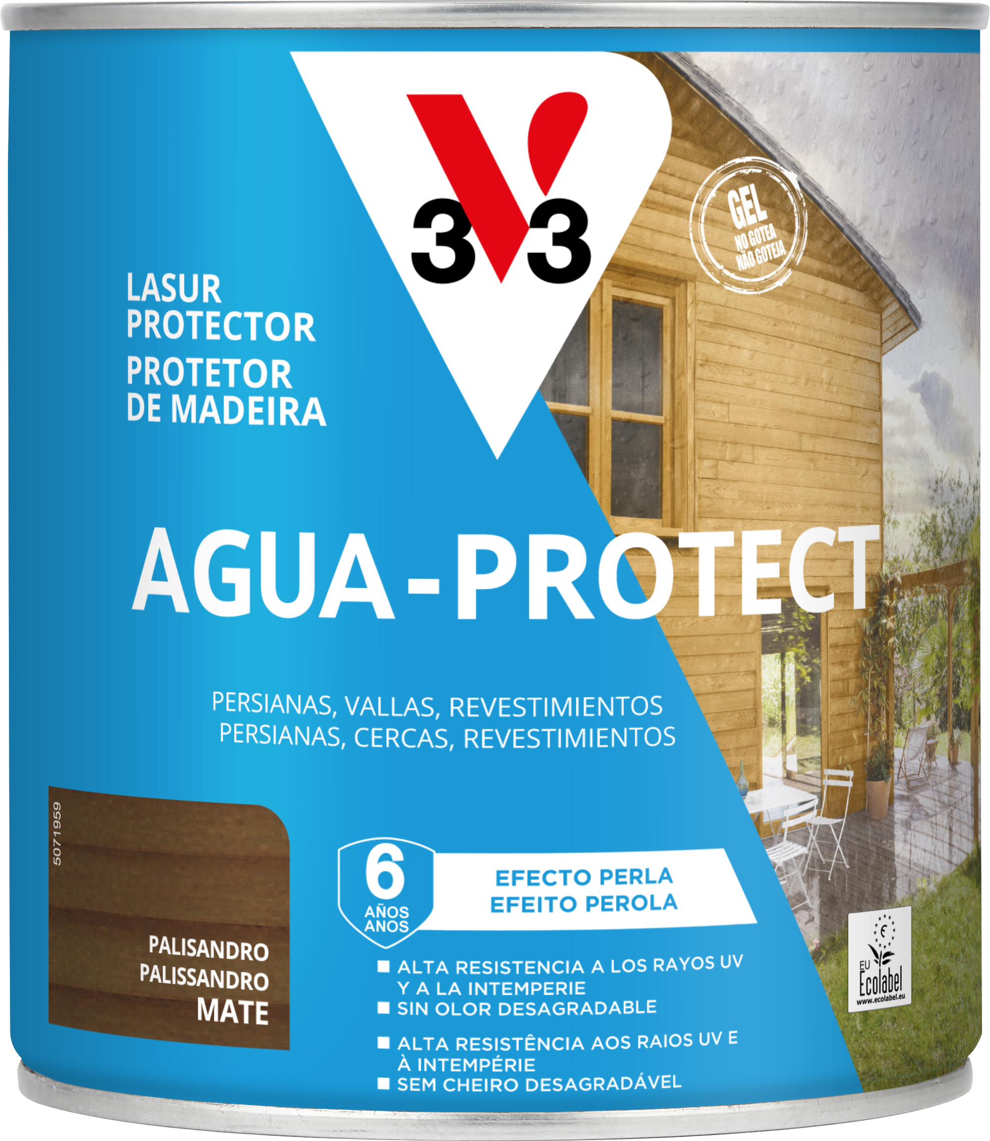 Protector madera exterior color palisandro para ventana, puerta, caseta de jardín, valla v33 mate 750 ml base agua