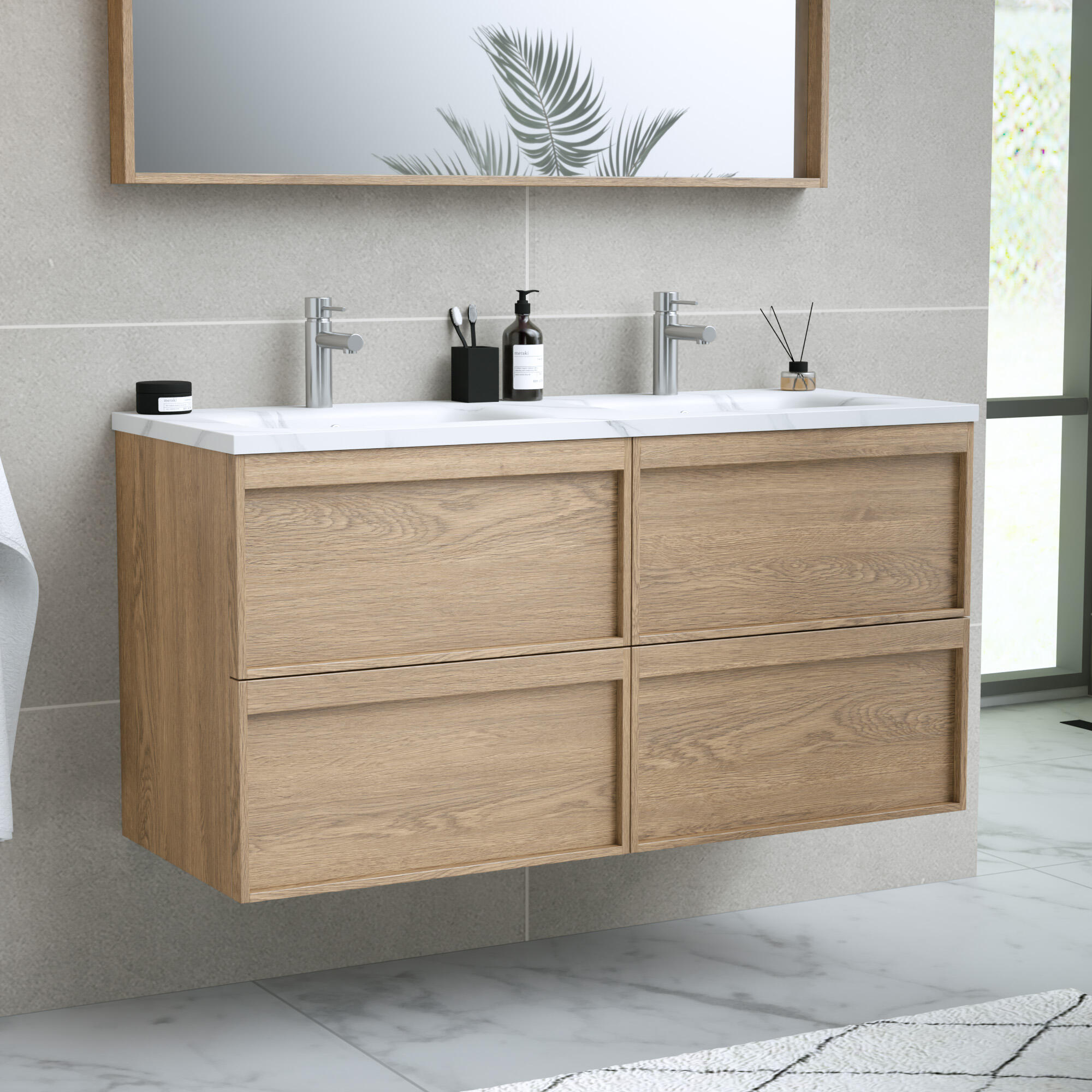 Meuble sous-vasque 4t L.120cm x H.60cm x P.45.7cm plaqué chêne naturel Scala - 6