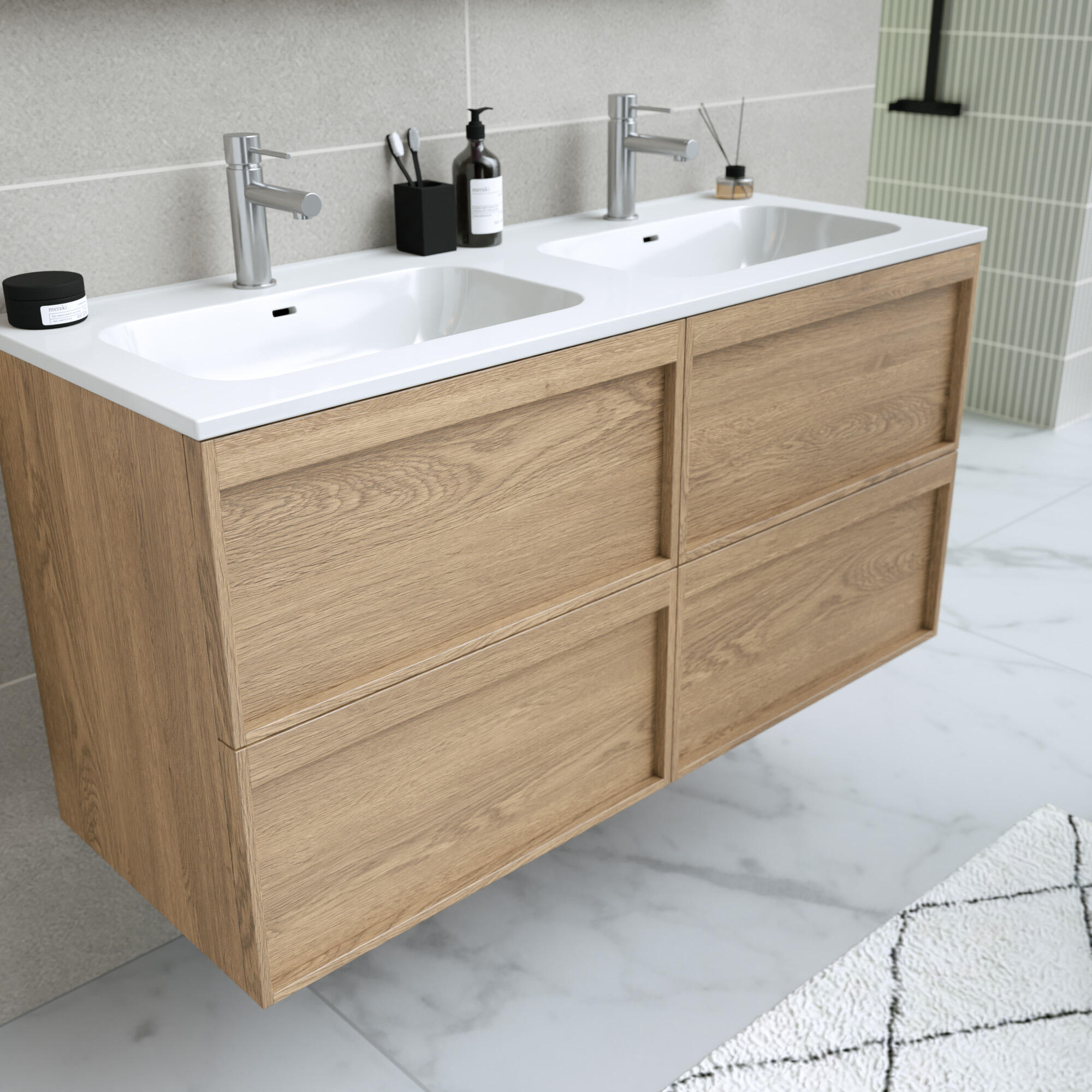 Meuble sous-vasque 4t L.120cm x H.60cm x P.45.7cm plaqué chêne naturel Scala - 5