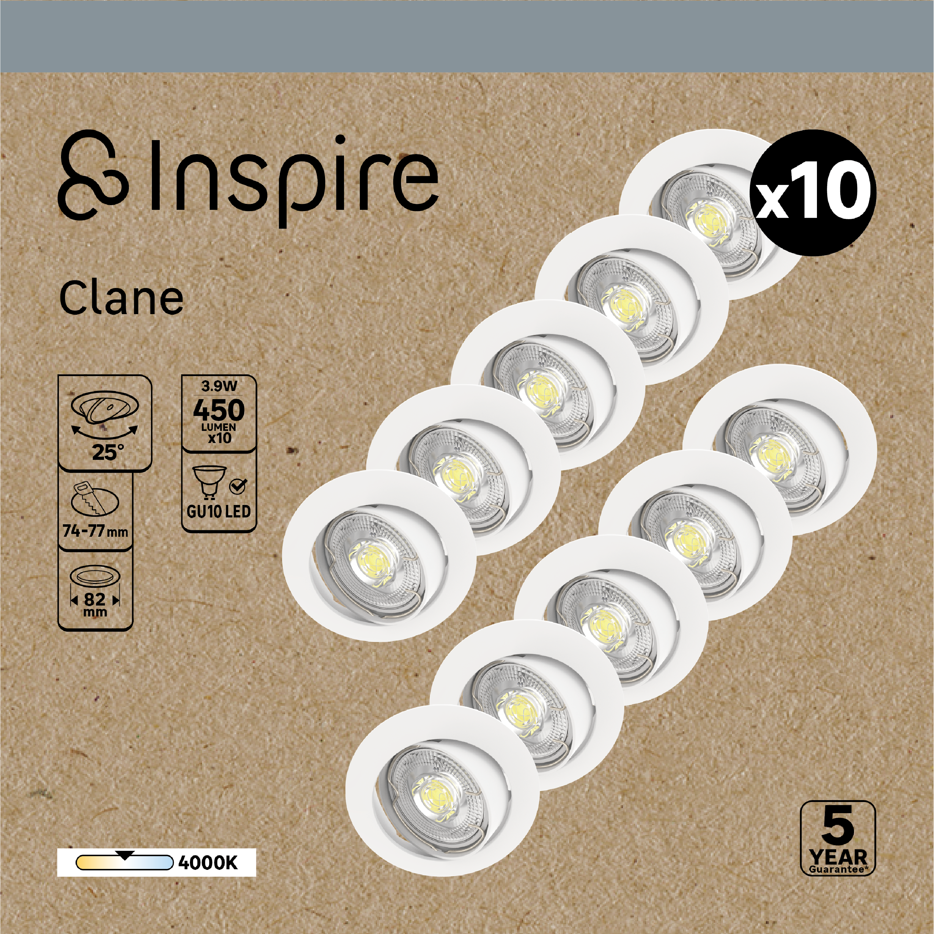 10 spots encastrés GU10 Clane orientable blanc neutre INSPIRE rond blanc - 4