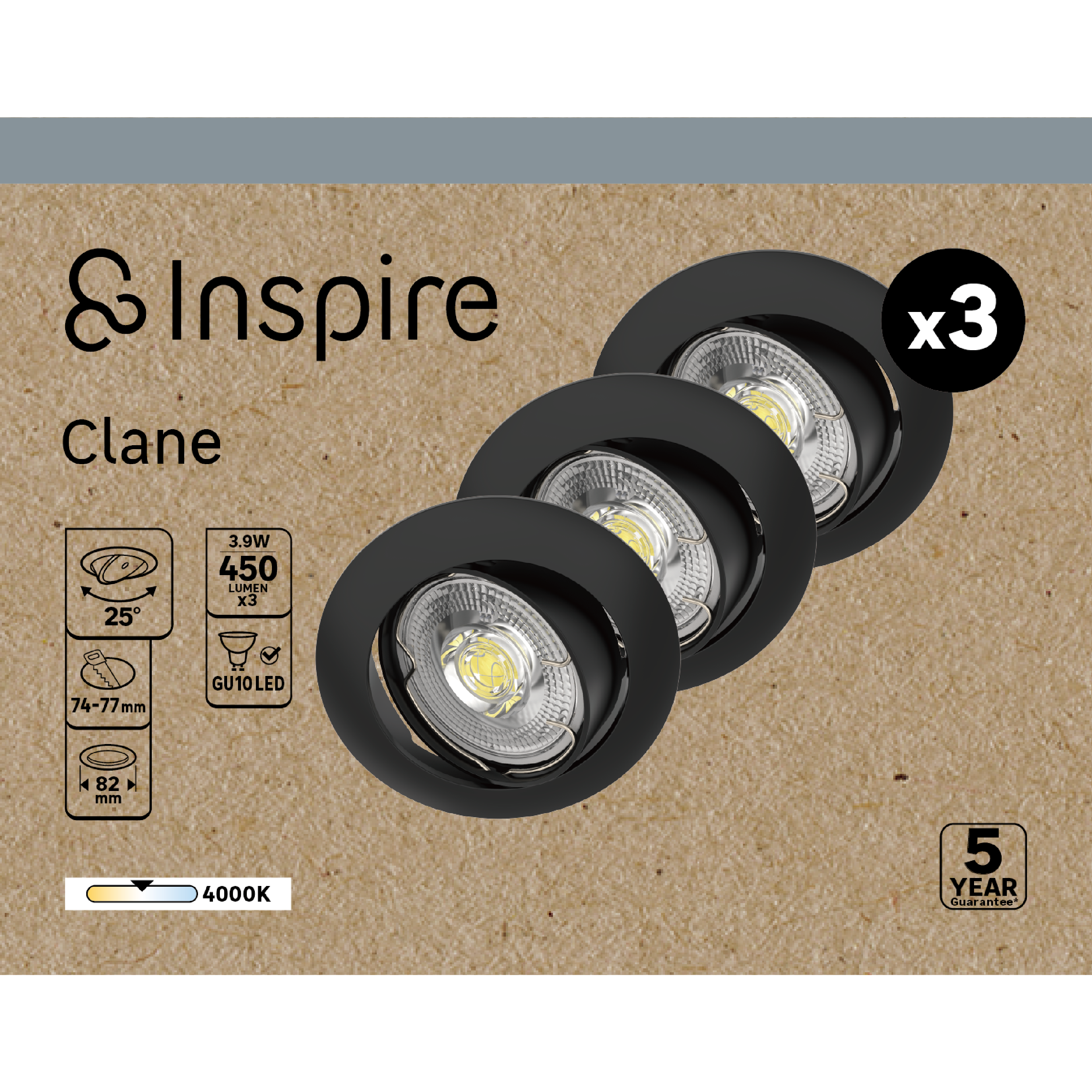 Oprawa wpuszczana oczko Clane 3 szt. GU10 450 lm 3.9W neutralna barwa 8.2 cm czarna IP20 Inspire - 7