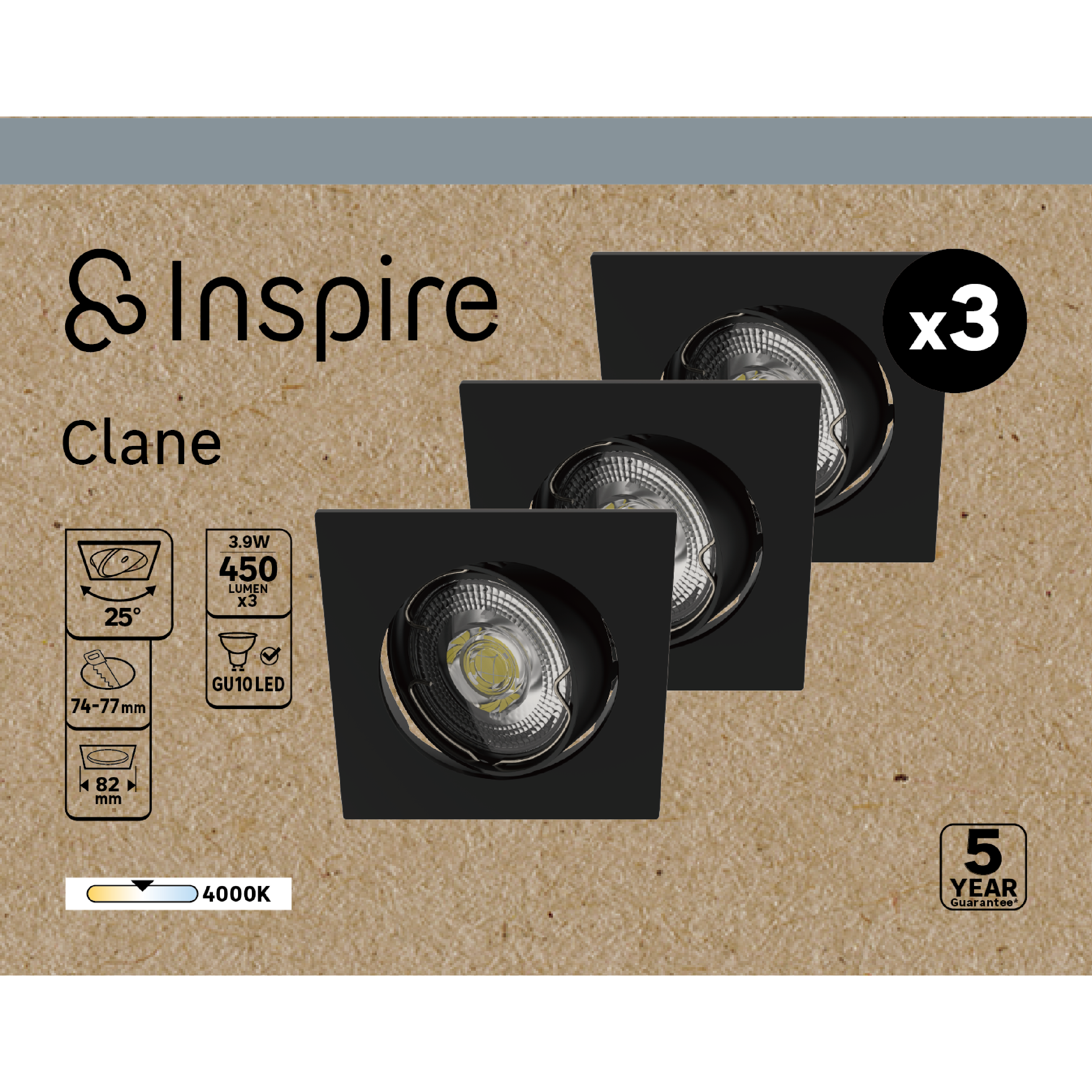 Oprawa stropowa Clane 3 szt. GU10 LED 450 lm 3.9W barwa neutralna czarna Inspire - 12