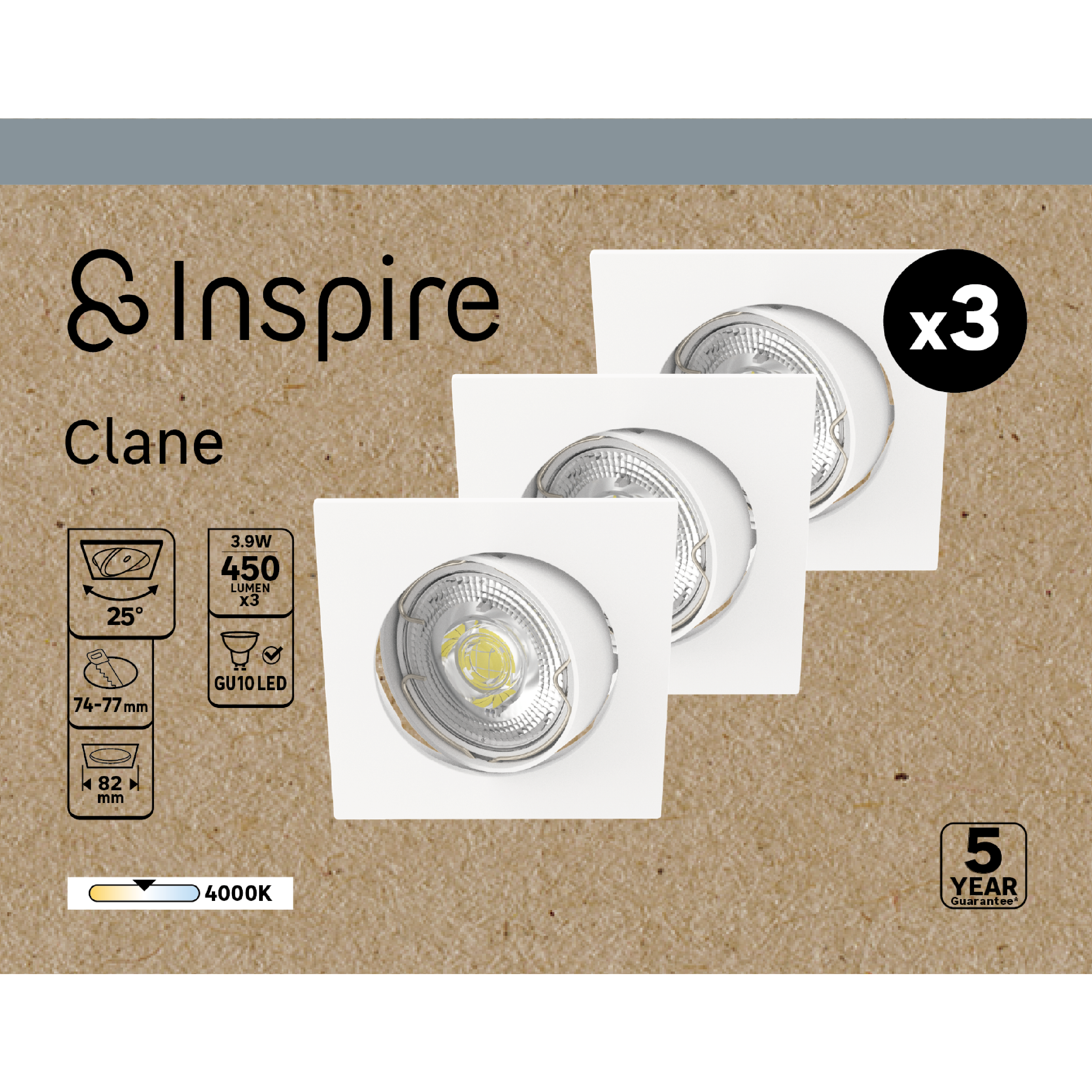 Kit 3 spots encastrés GU10 Clane orientable 450Lumens blanc neutre INSPIRE blanc - 4