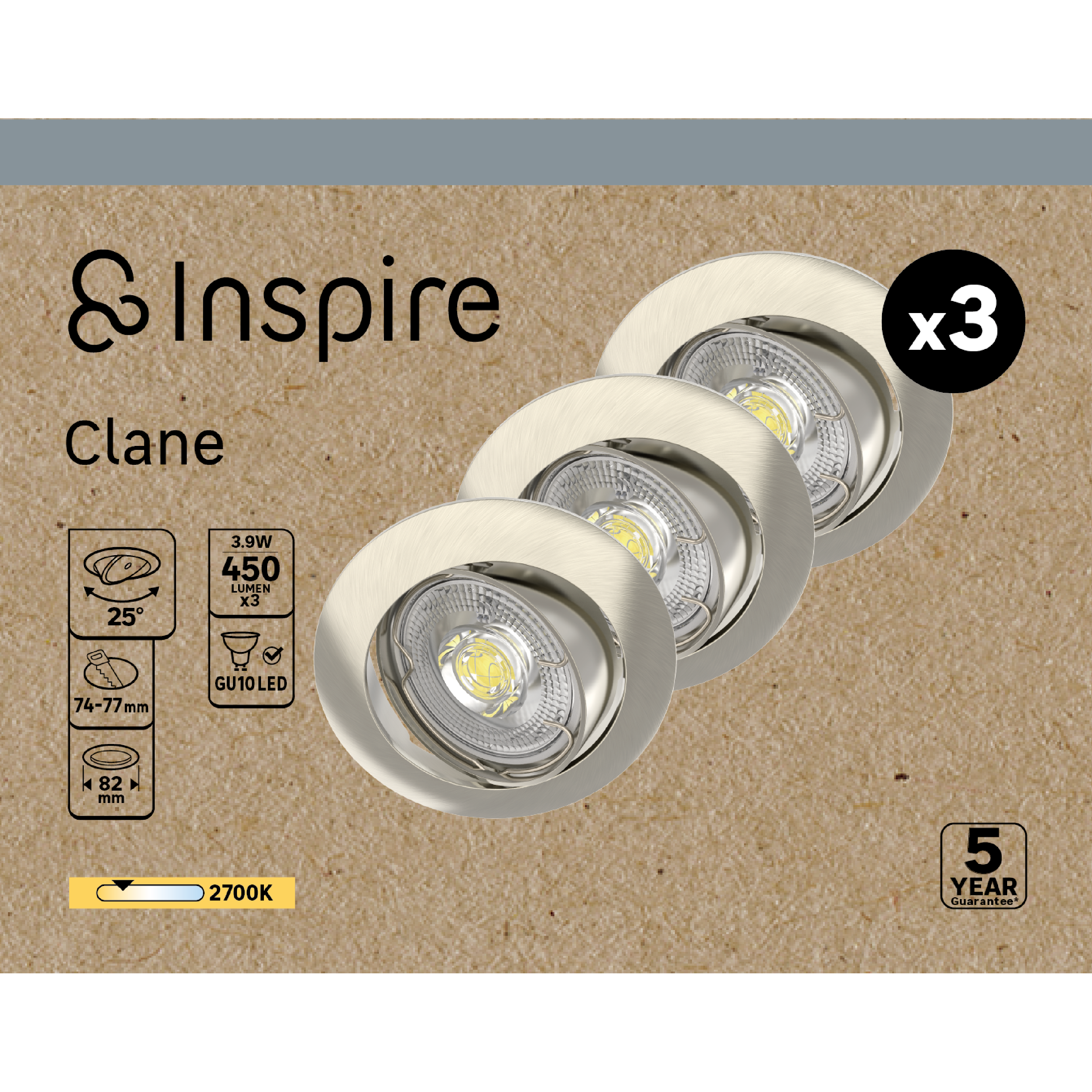 Kit 3 spots encastrés GU10 Clane orientable 450 Lumens blanc chaud INSPIRE acier - 4