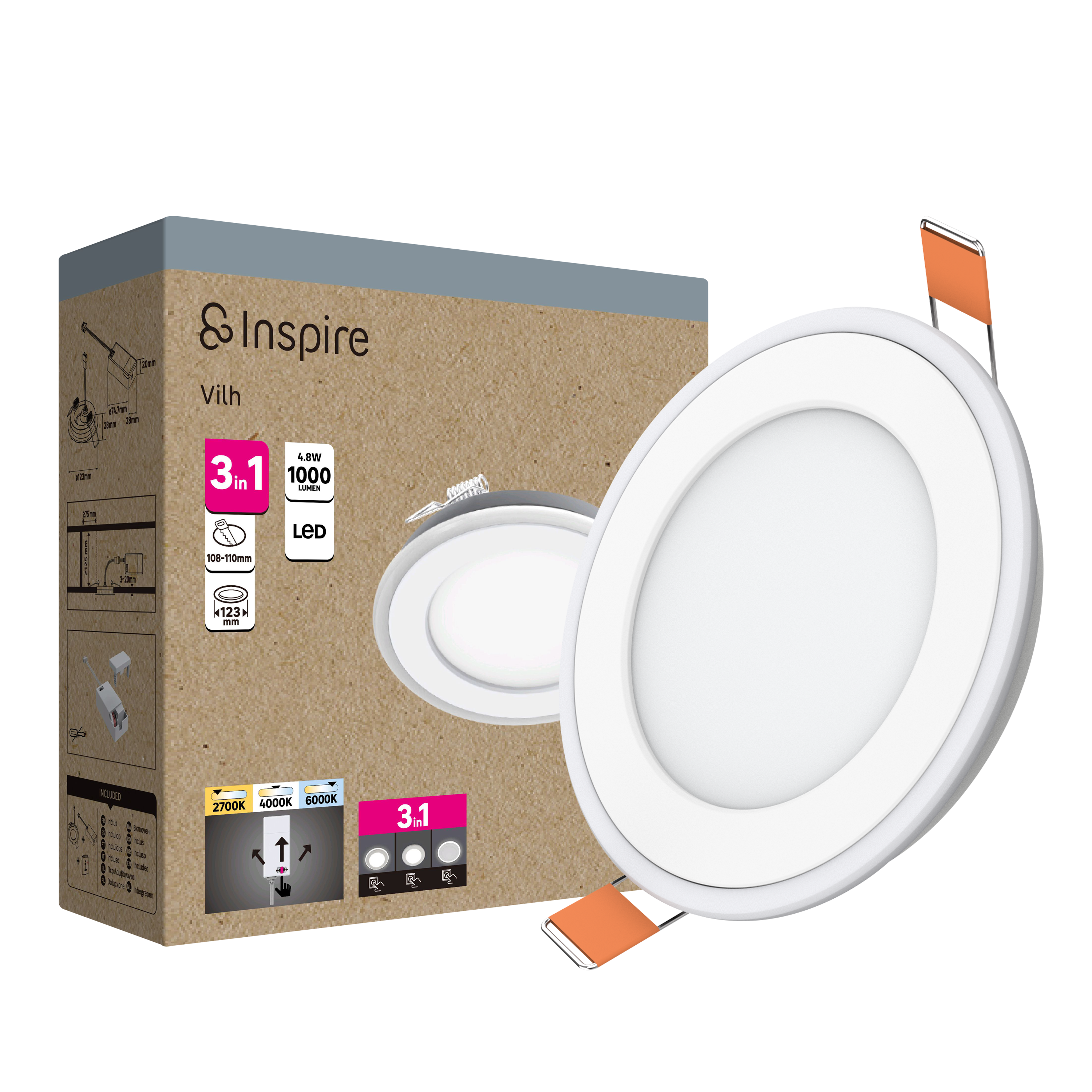 Oprawa natynkowa Vilh LED 1000 lm 4.8W barwa ciepła, neutralna, zimna 12.3 cm biała Inspire