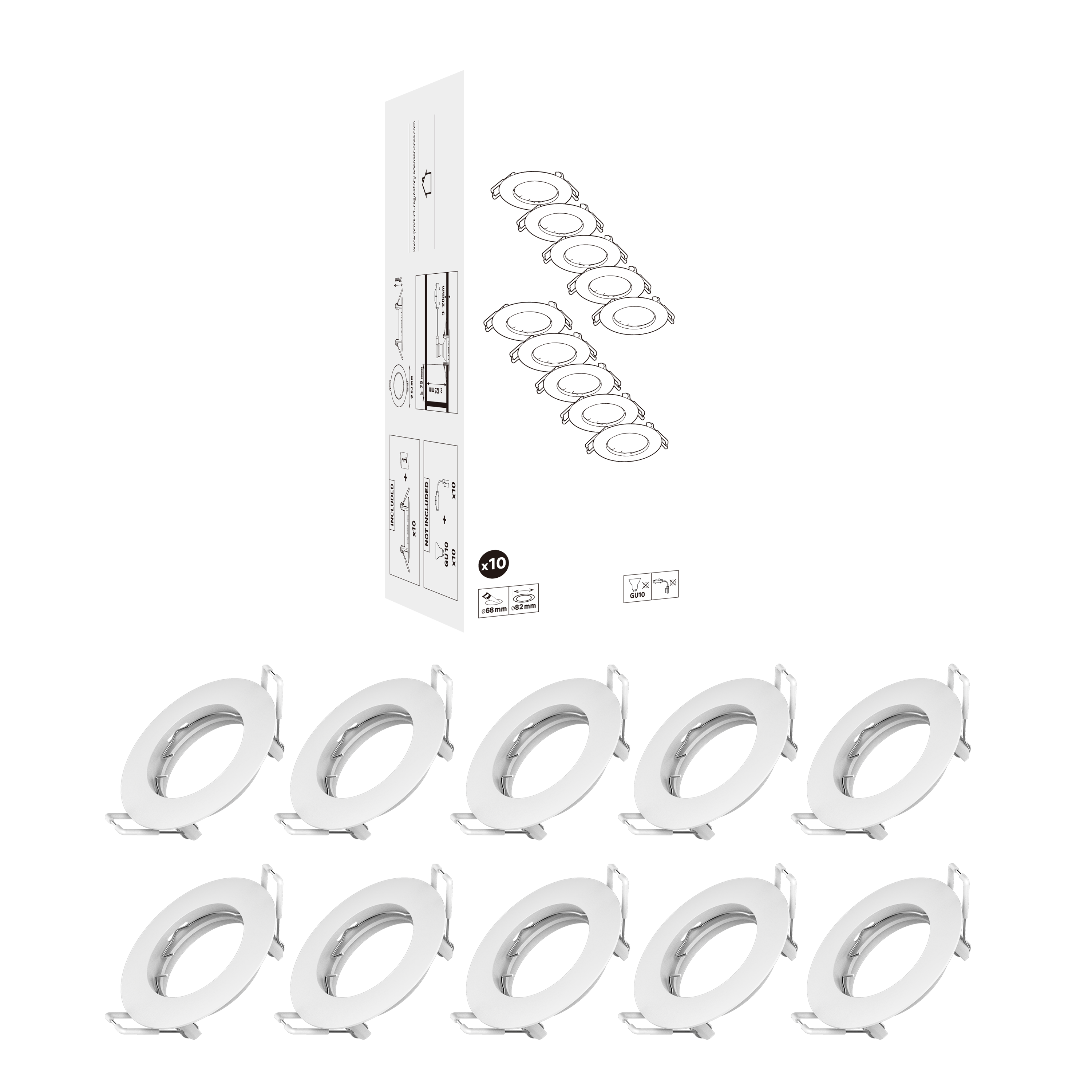 Lot 10 anneaux pour spot à encastrer fixe sans ampoule rond blanc - 4