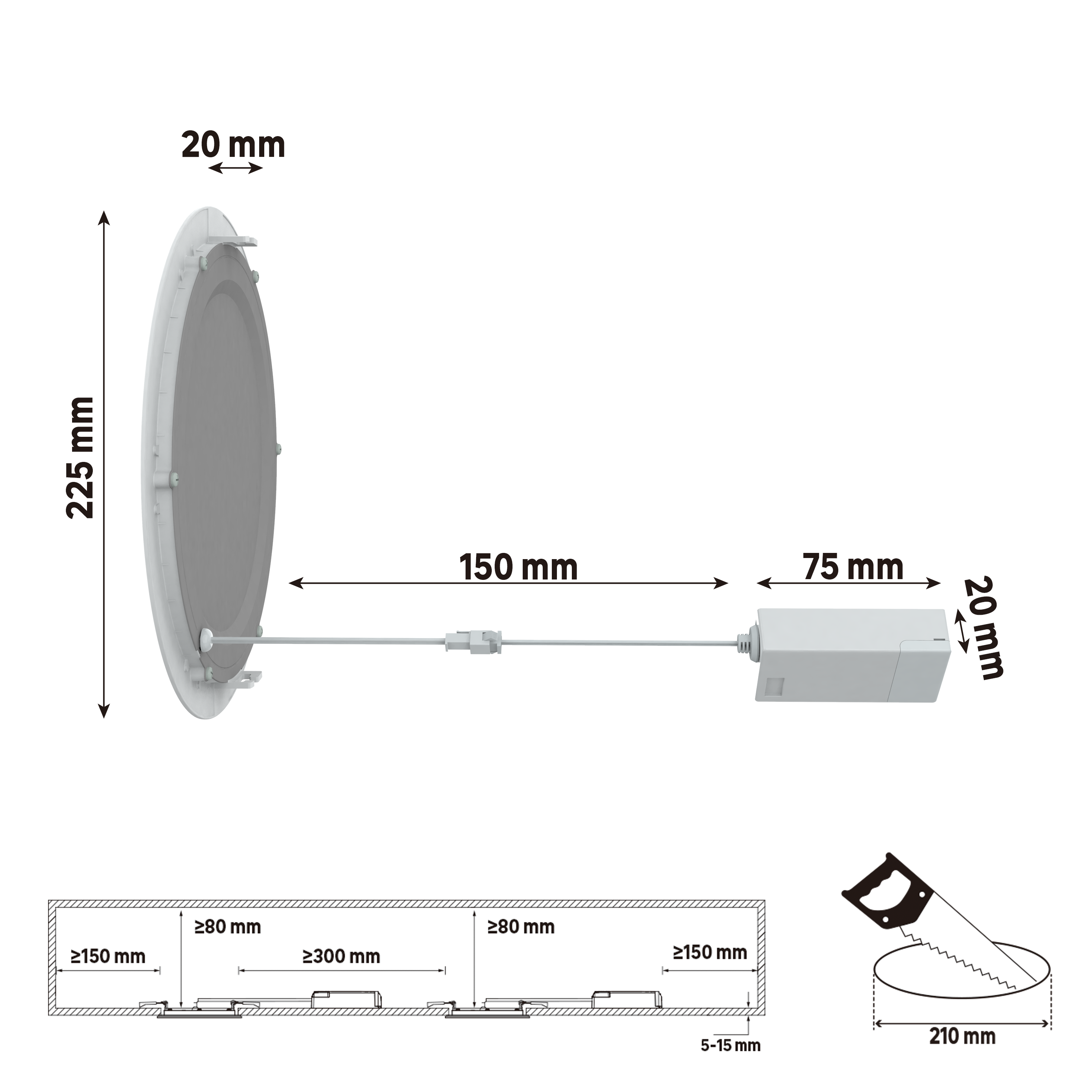 Pack de 2 downlight LED empotrable blanco redondo 11.3 lm 13 W luz blanco frío 6500K IP20 - Foco LED empotrado para techos - 4