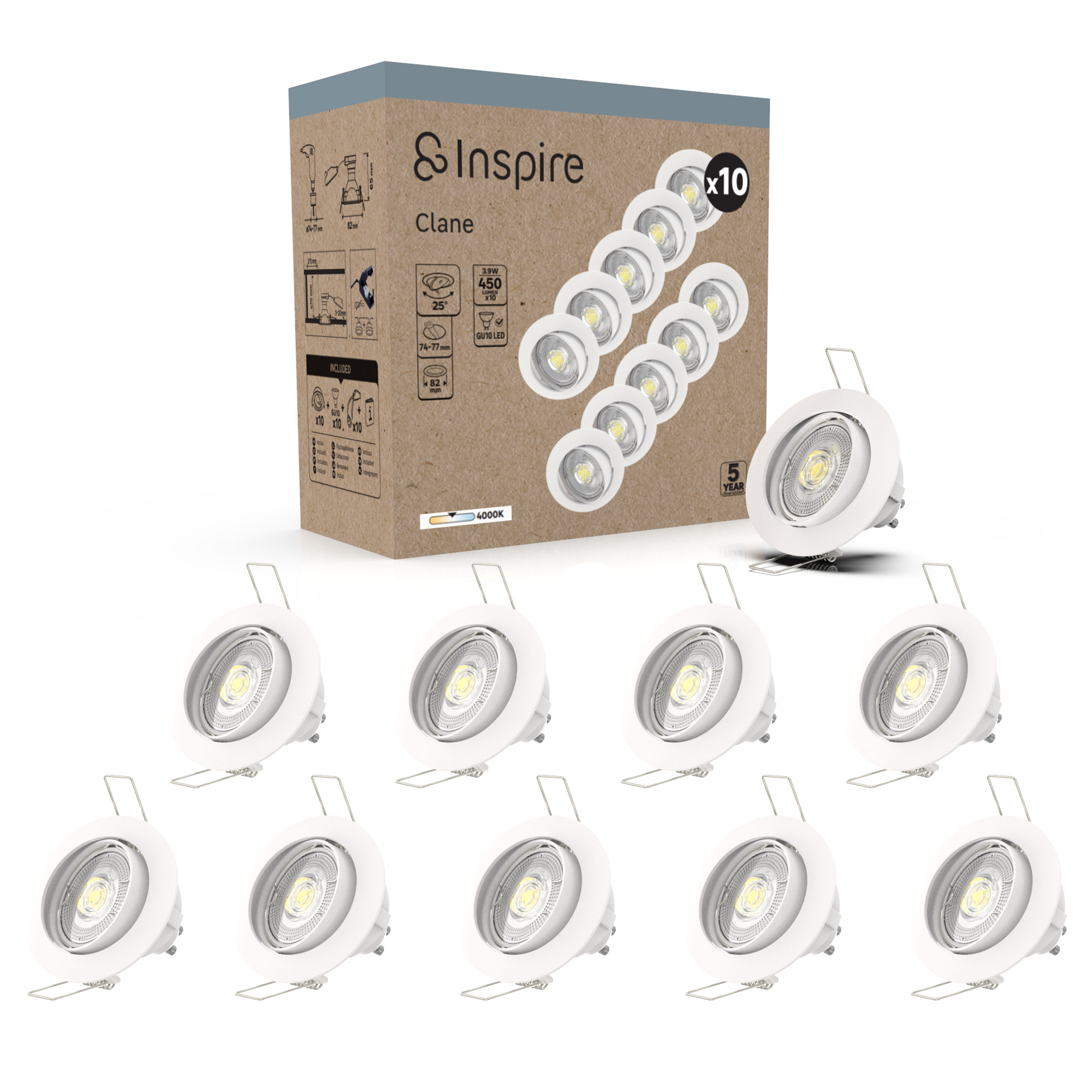 10 spots encastrés GU10 Clane orientable blanc neutre INSPIRE rond blanc - 6